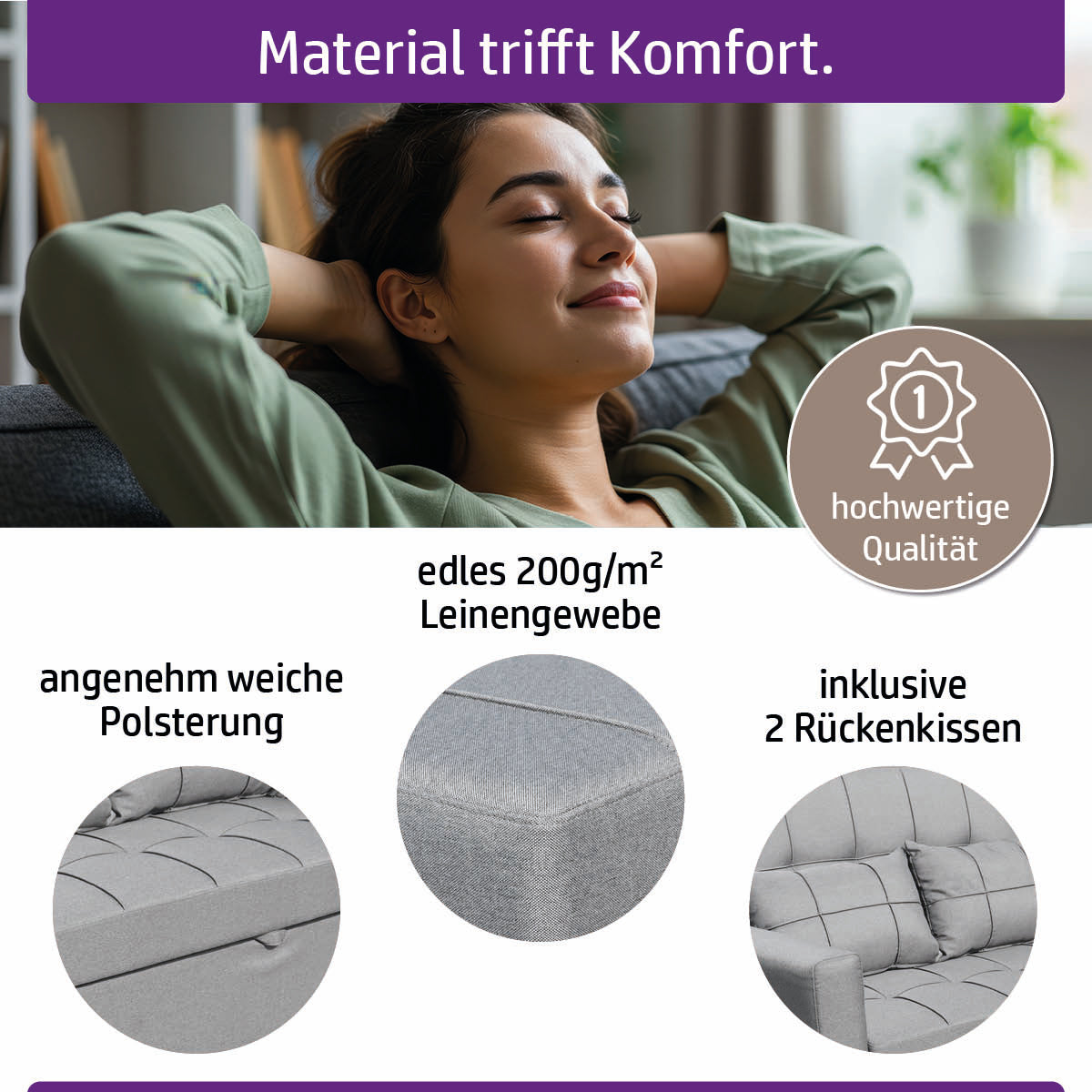 Ambiness 3in1 Zweisitzer Schlafsofa hellgrau