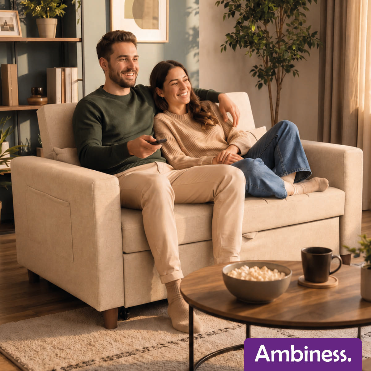 Ambiness 3in1 Zweisitzer Schlafsofa beige