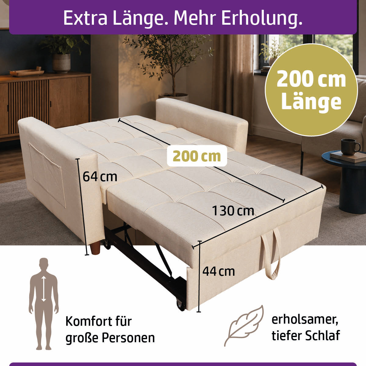 Ambiness 3in1 Zweisitzer Schlafsofa beige