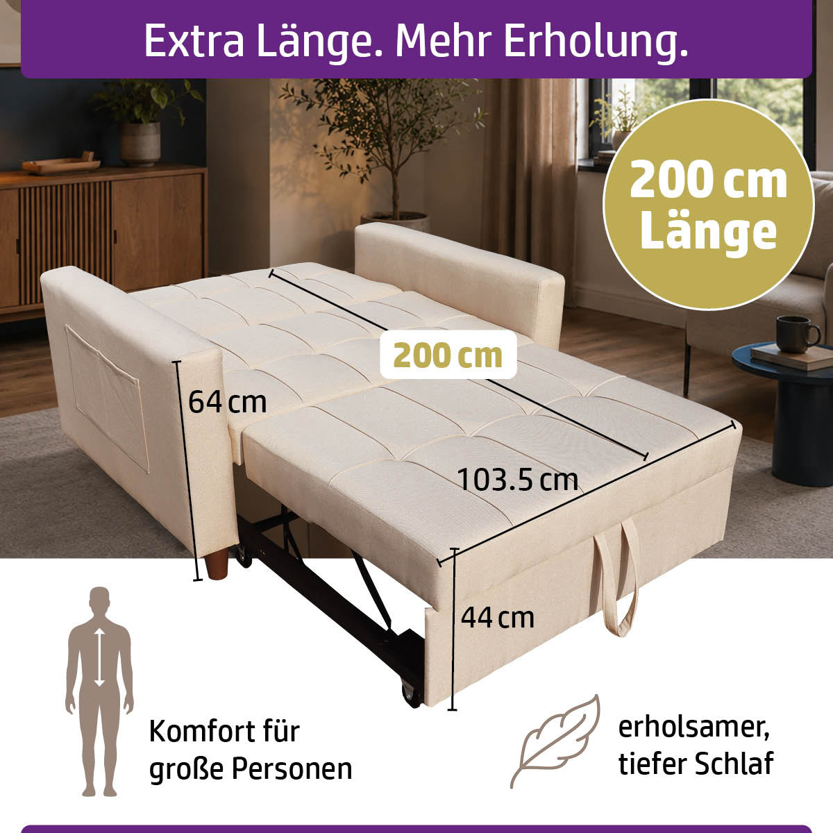 Ambiness 3in1 Zweisitzer Schlafsofa beige