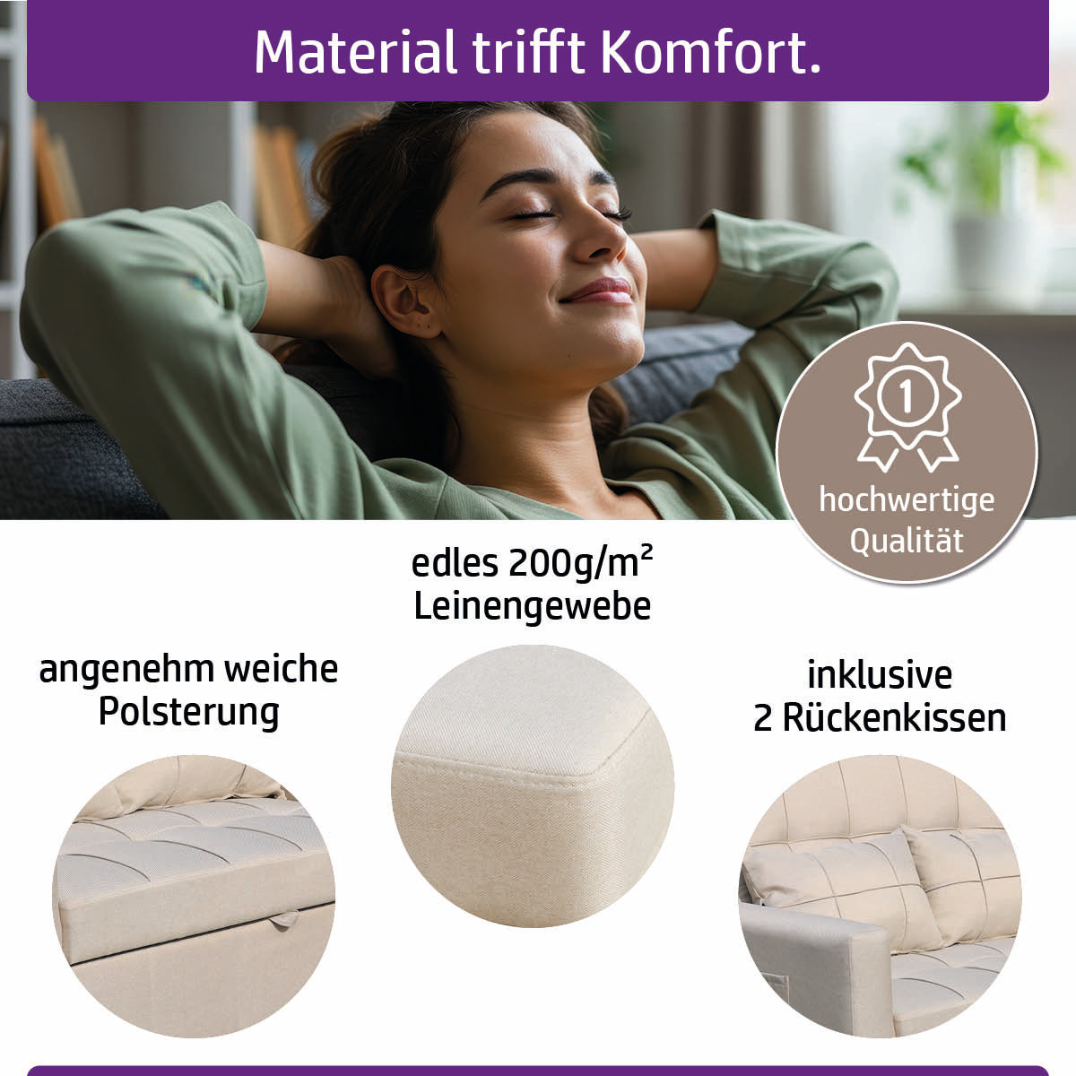 Ambiness 3in1 Zweisitzer Schlafsofa beige