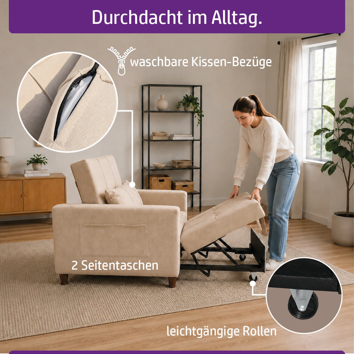 Ambiness 3in1 Zweisitzer Schlafsofa beige