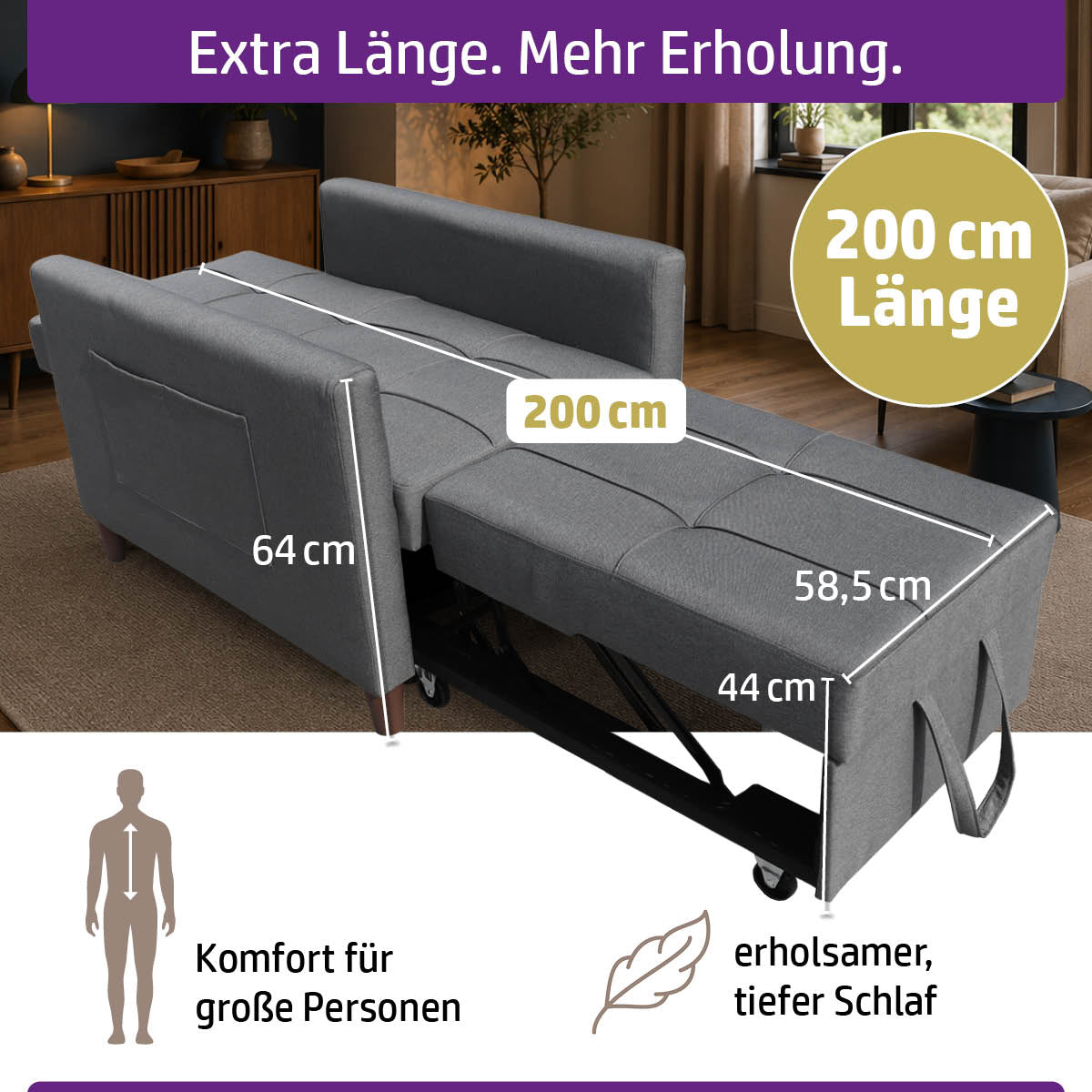 Ambiness 3in1 Einsitzer Schlafsofa dunkelgrau