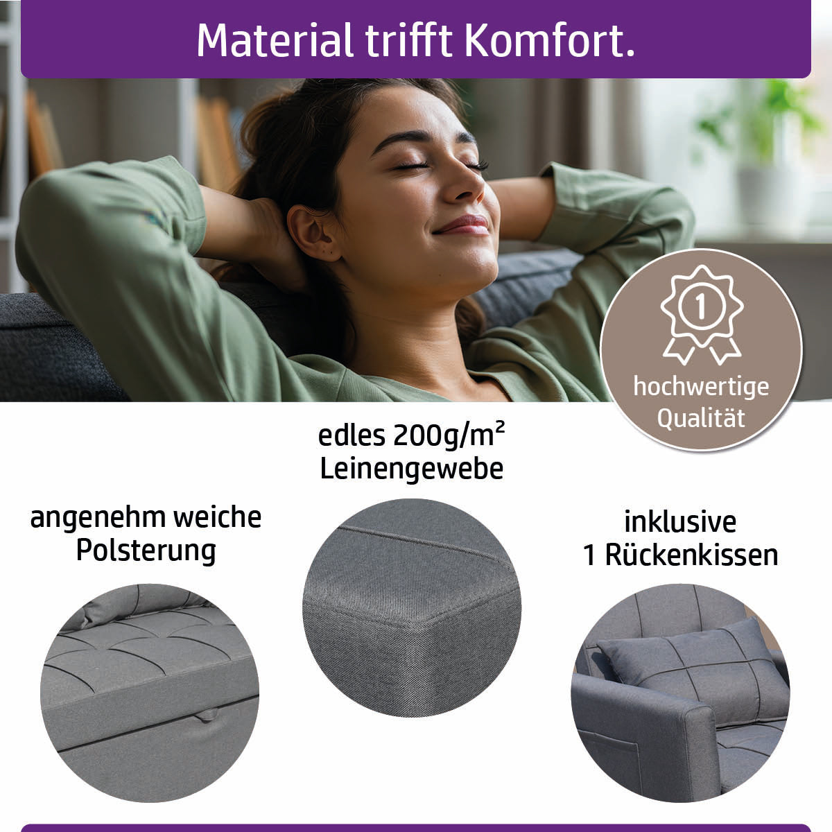 Ambiness 3in1 Einsitzer Schlafsofa dunkelgrau