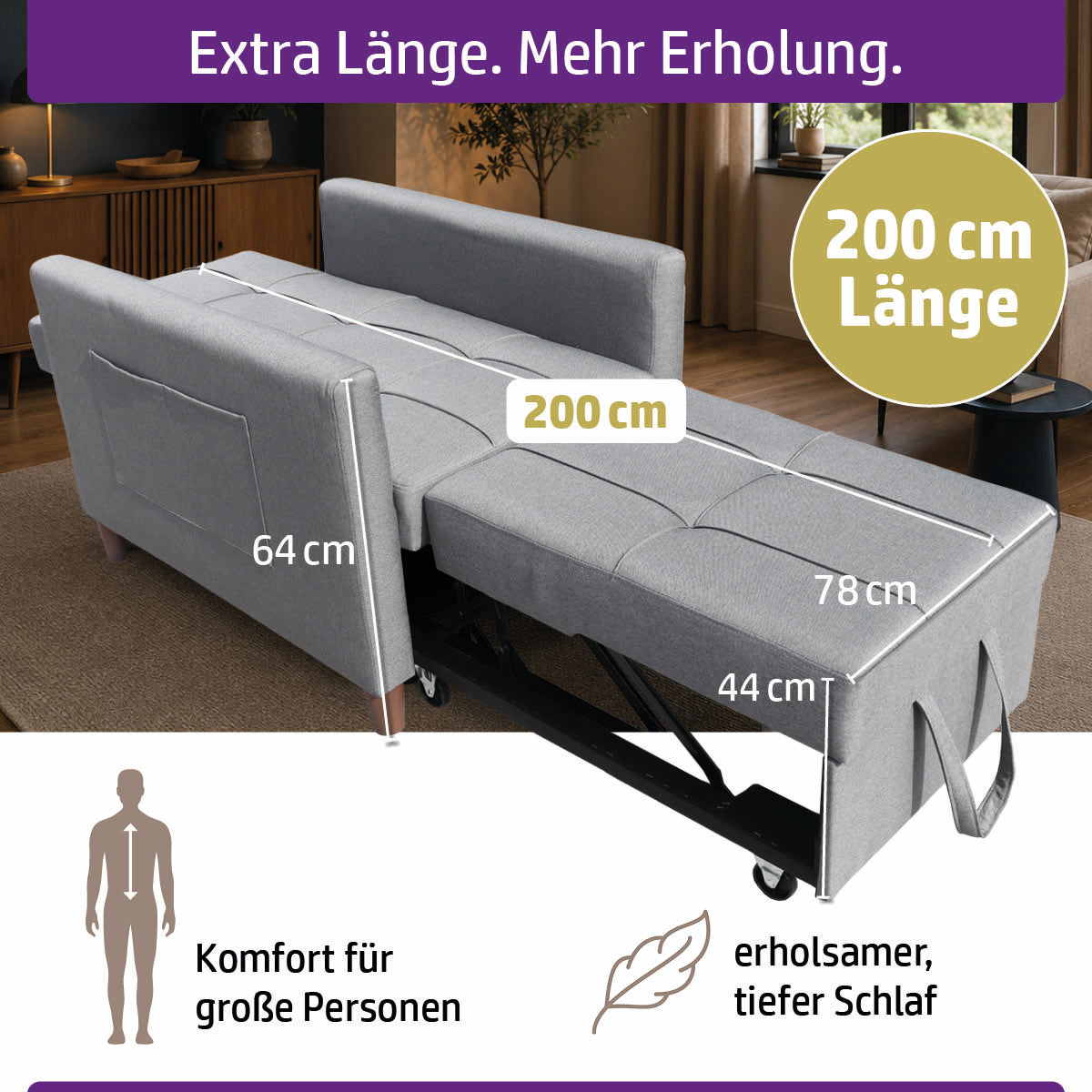 Ambiness 3in1 Einsitzer Schlafsofa hellgrau
