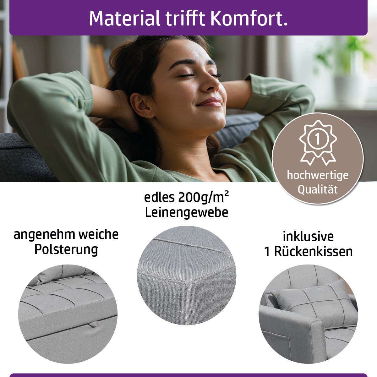 Ambiness 3in1 Einsitzer Schlafsofa hellgrau