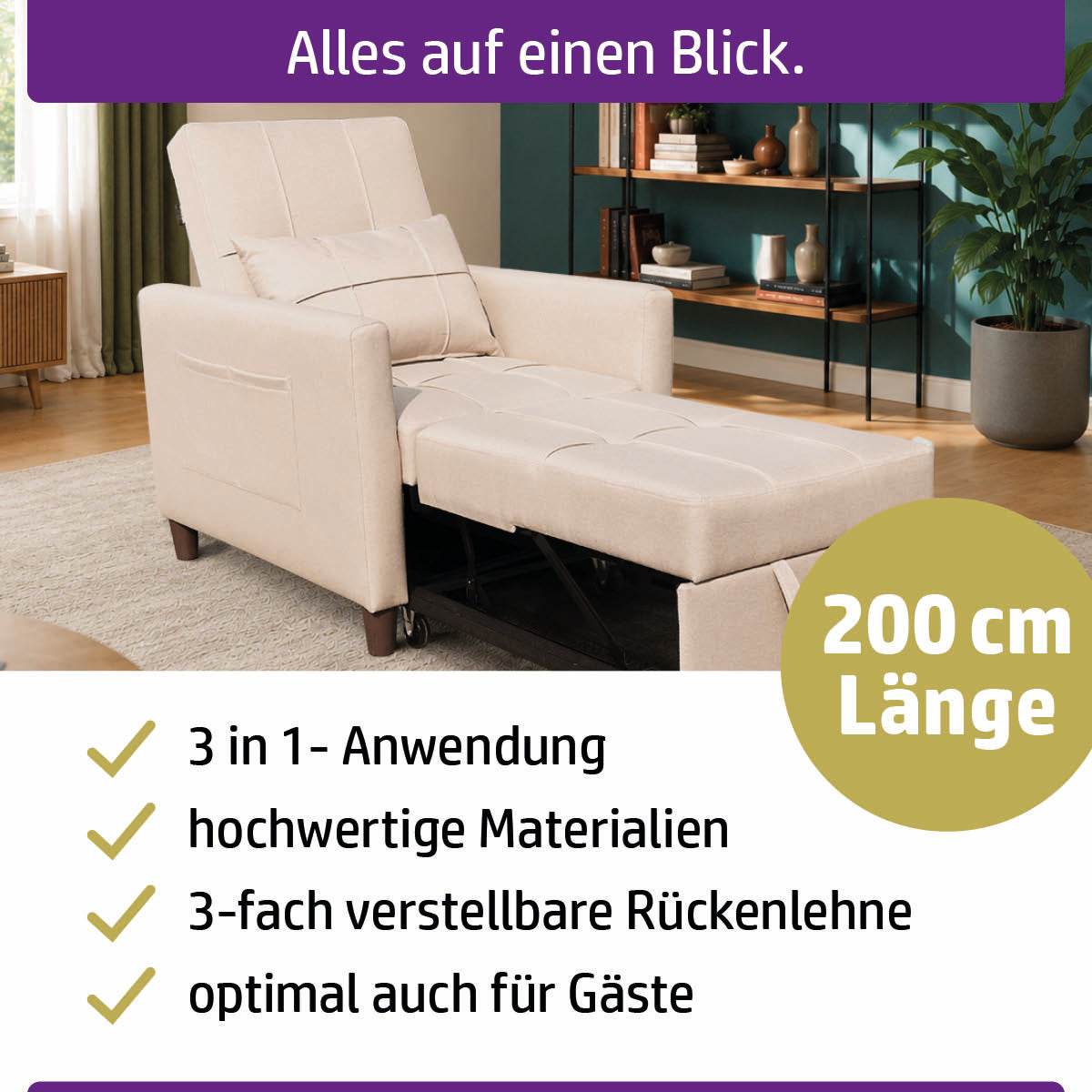 Ambiness 3in1 Einsitzer Schlafsofa beige