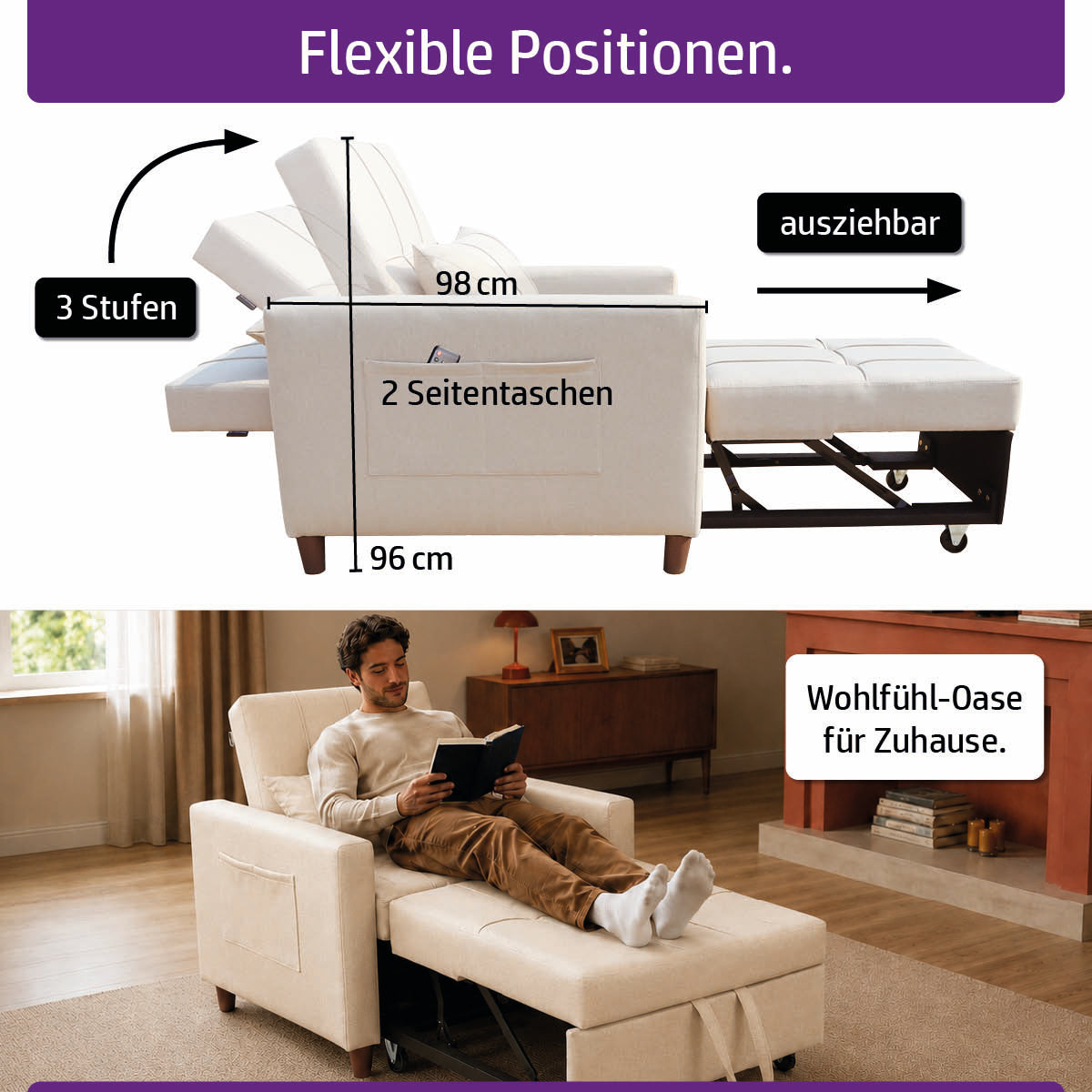 Ambiness 3in1 Einsitzer Schlafsofa beige