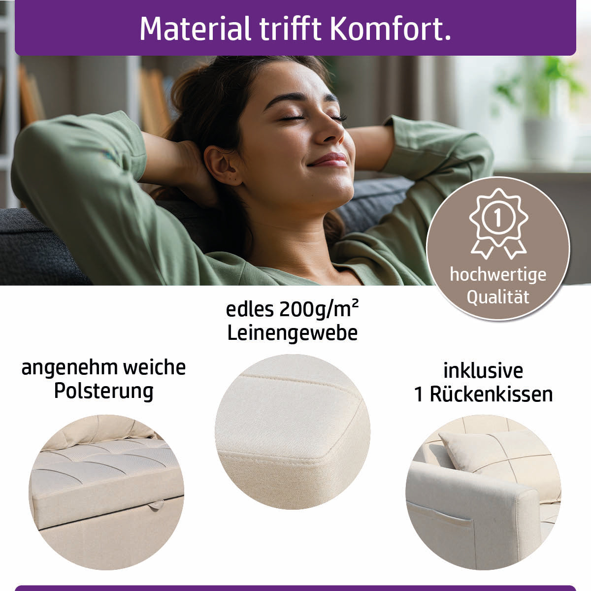 Ambiness 3in1 Einsitzer Schlafsofa beige