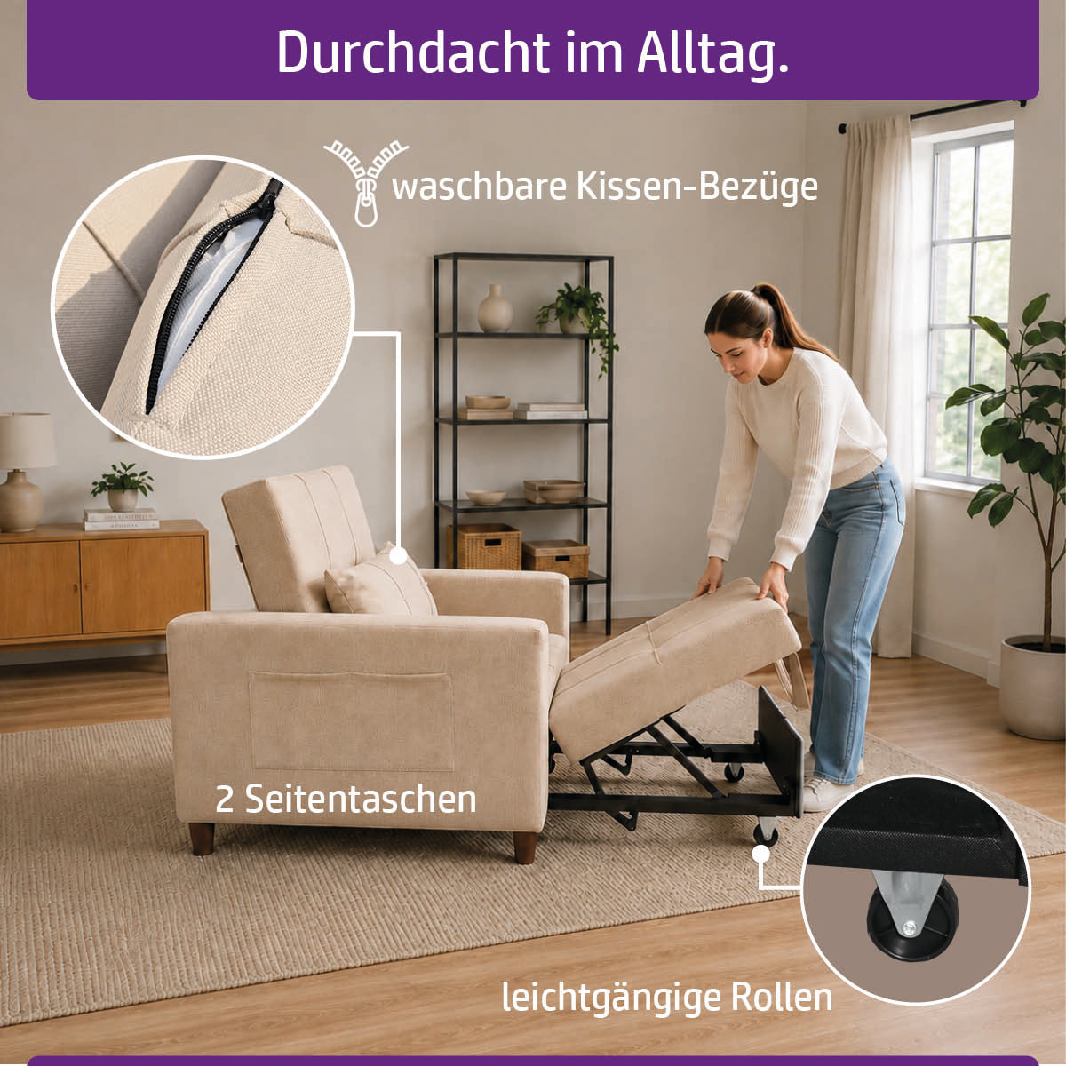 Ambiness 3in1 Einsitzer Schlafsofa beige