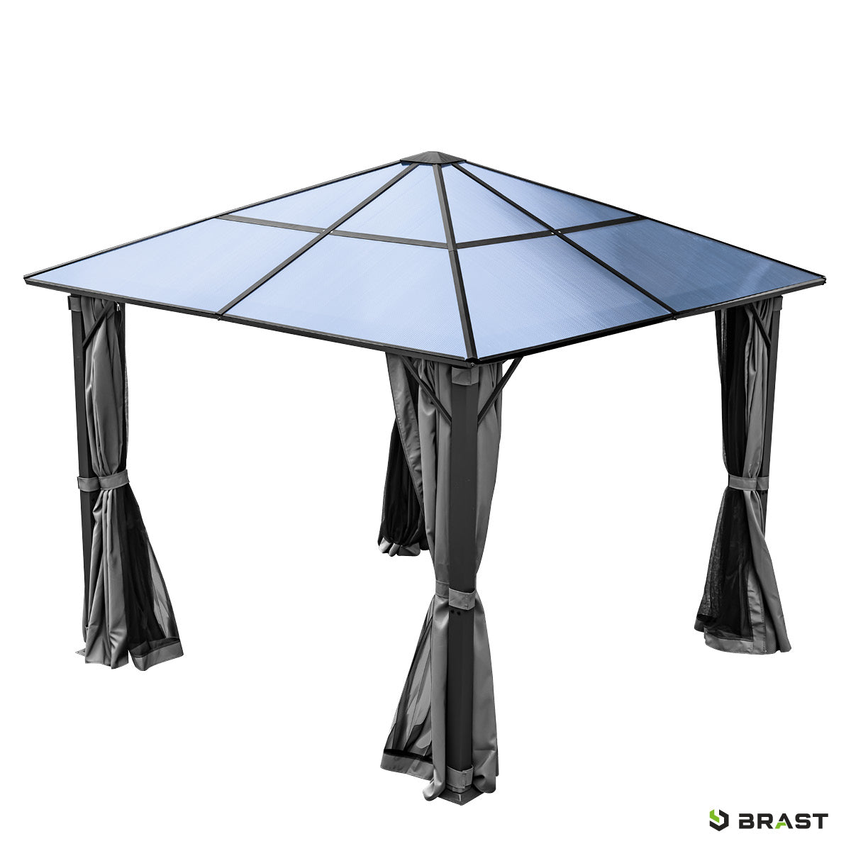 Alu Pavillon PREMIUM mit festem Dach 3x3m grau