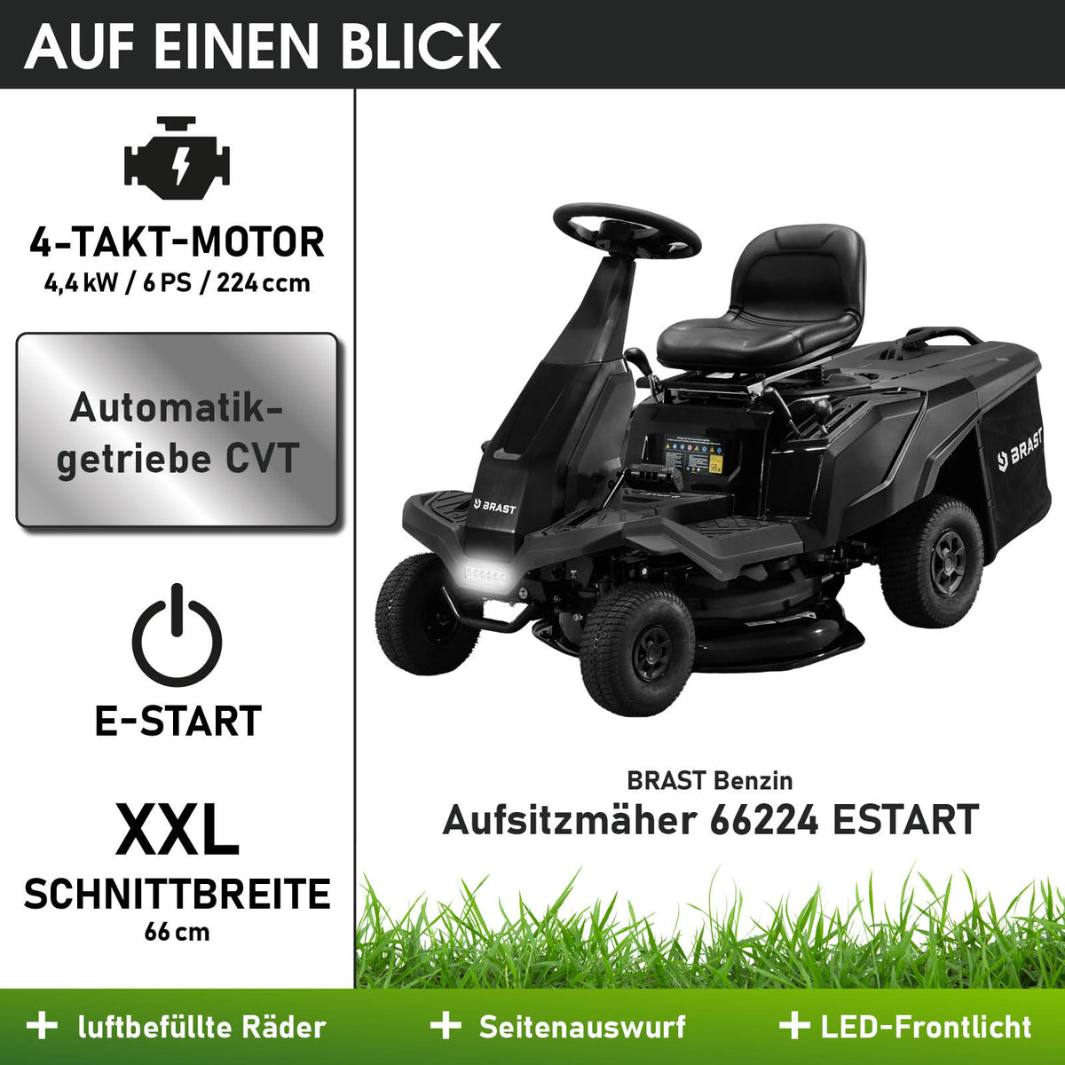 Benzin Aufsitzmäher 66224 ESTART Automatik