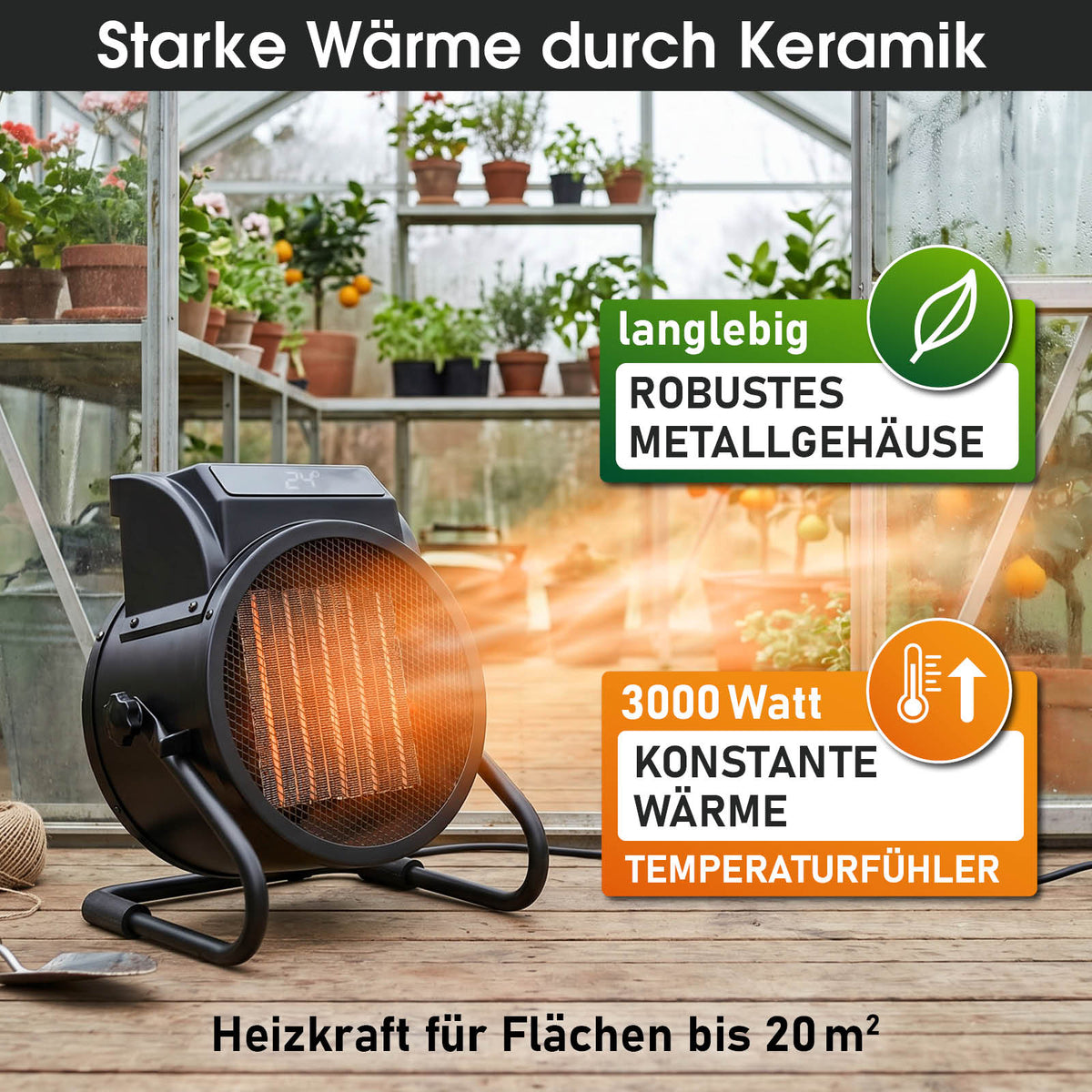 BRAST Keramik Heizlüfter 3000W mit Temperaturfühler