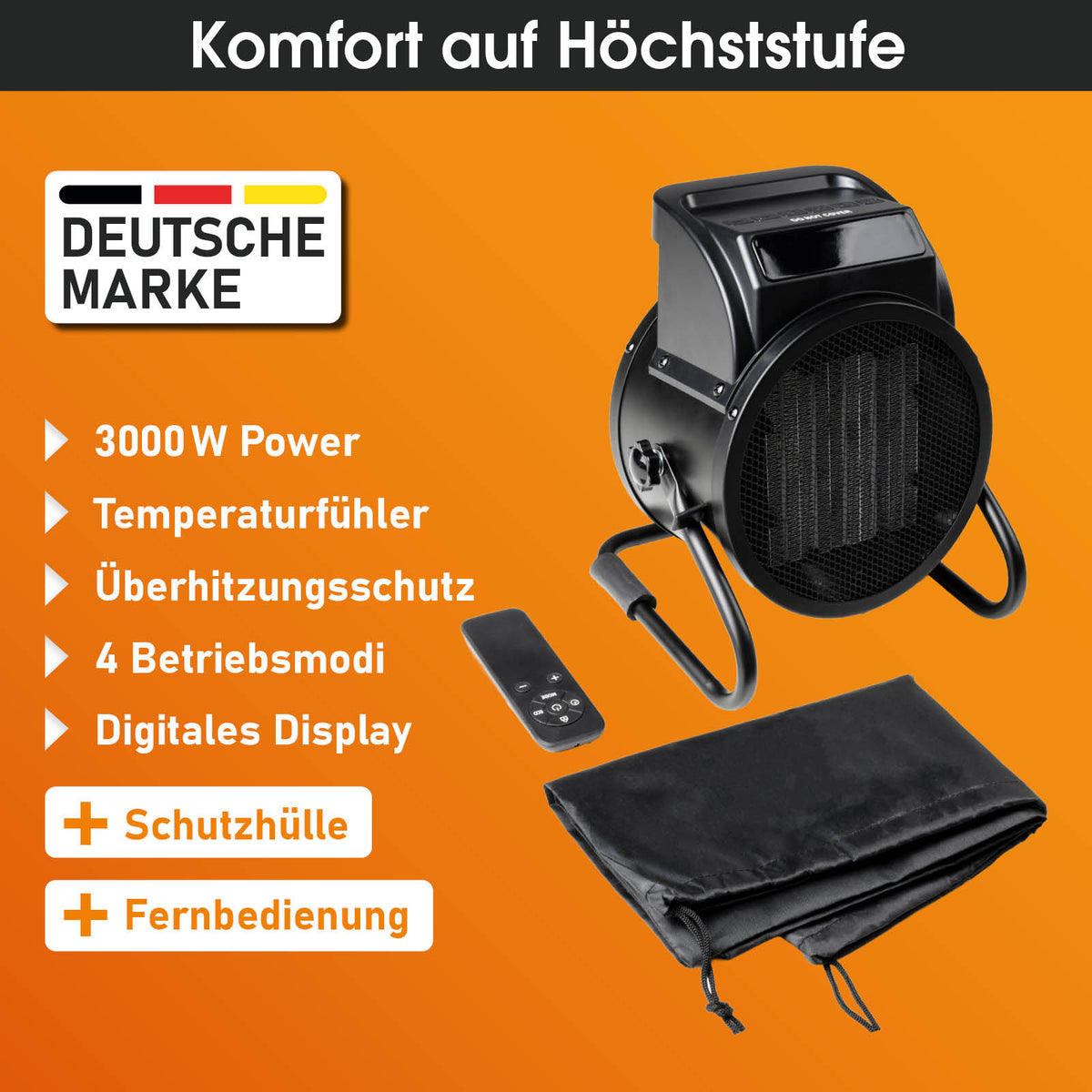 BRAST Keramik Heizlüfter 3000W mit Temperaturfühler