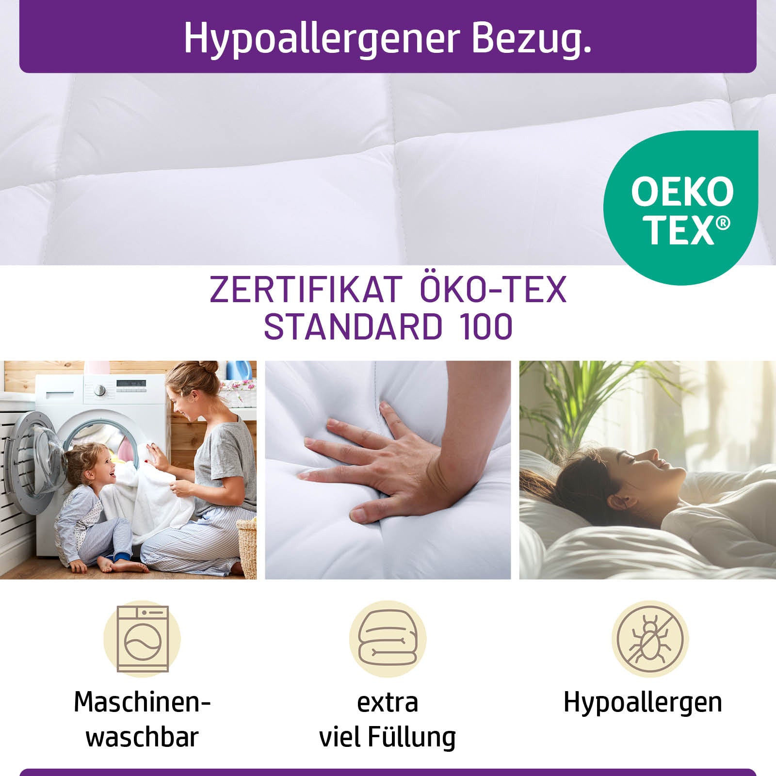 Weißer Matratzentopper 7cm mit gestepptem hypoallergenem Bezug, atmungsaktiv und maschinenwaschbar.