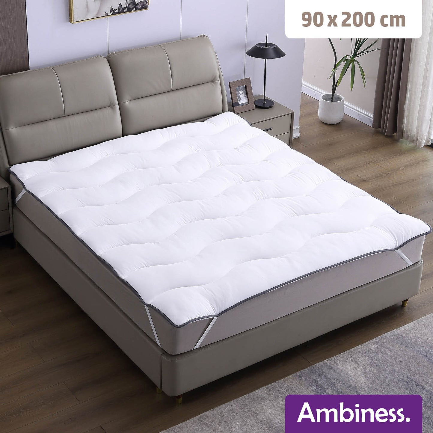 Weißer Matratzentopper 7 cm hoch, 90x200 cm, mit gesteppter Oberfläche, Bett Topper komfortabel.
