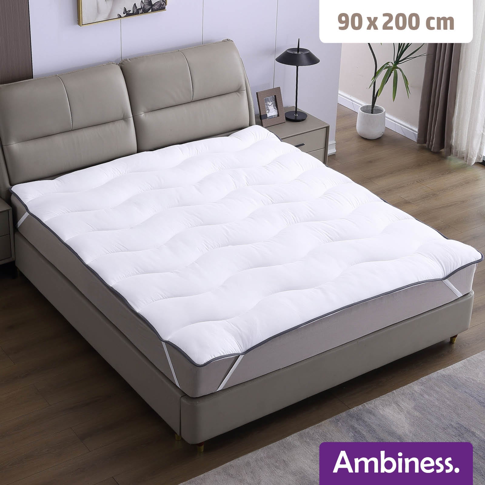 Weißer Matratzentopper 7 cm hoch, 90x200 cm, mit gesteppter Oberfläche, Bett Topper komfortabel.