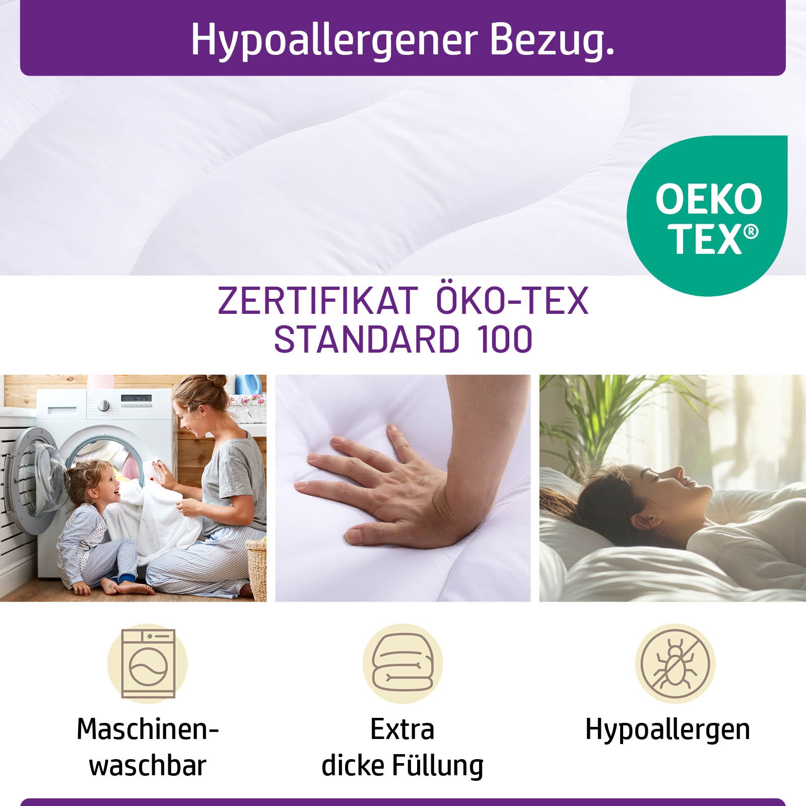 Weißer Matratzentopper 7 cm mit extra dicker Füllung, hypoallergener Bett Topper, Öko-Tex Standard 100 zertifiziert.