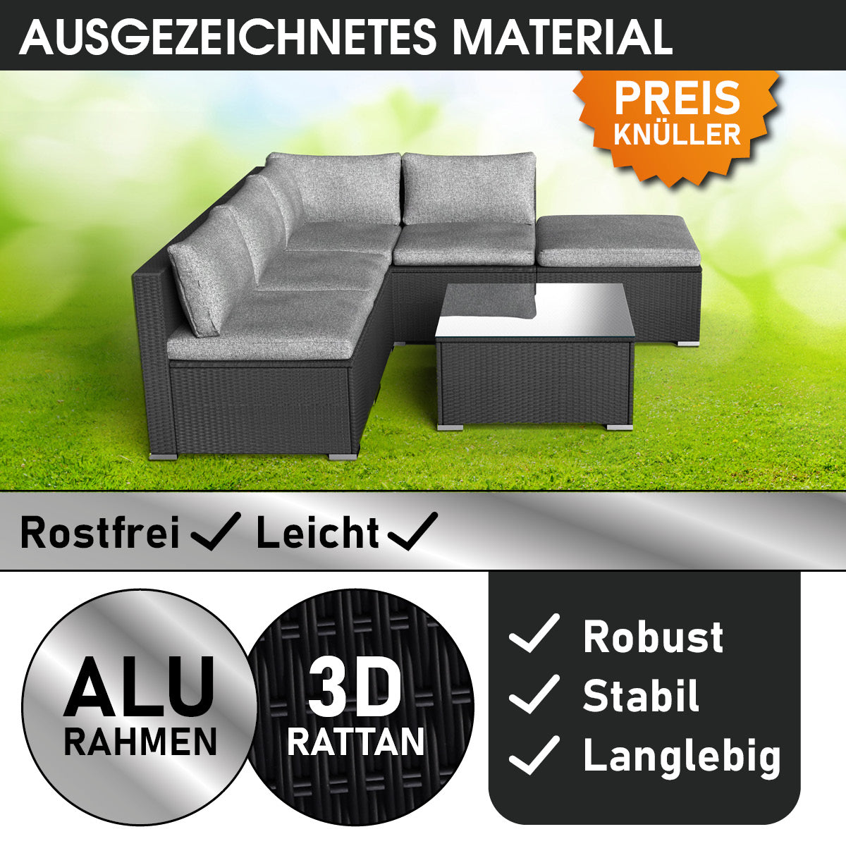 Polyrattan Garten Lounge Set OASE schwarz