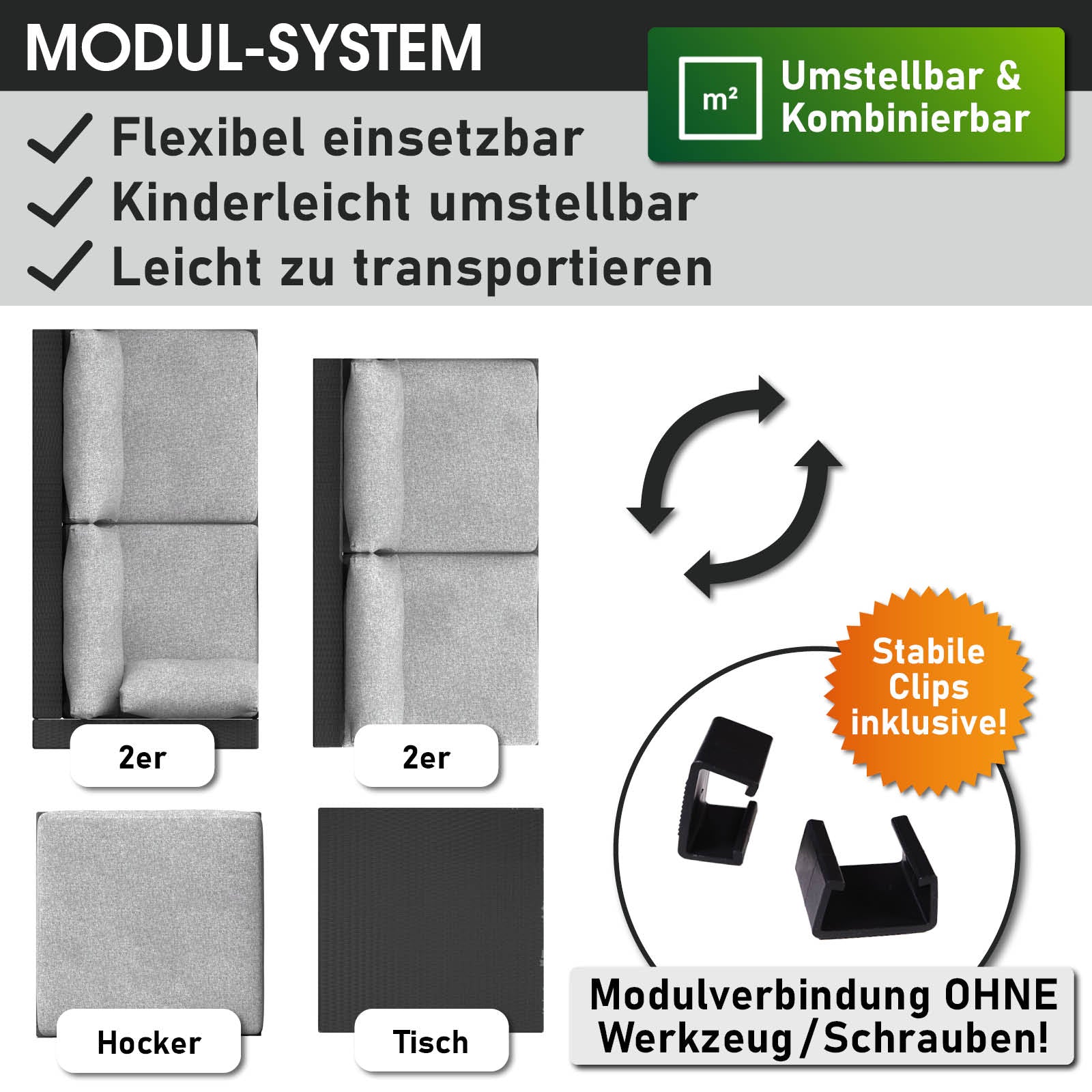 Schwarzes Polyrattan Lounge Gartenmöbel Set mit modularen Elementen, flexiblem Sitzsystem und Tisch, Loungemöbel Set.