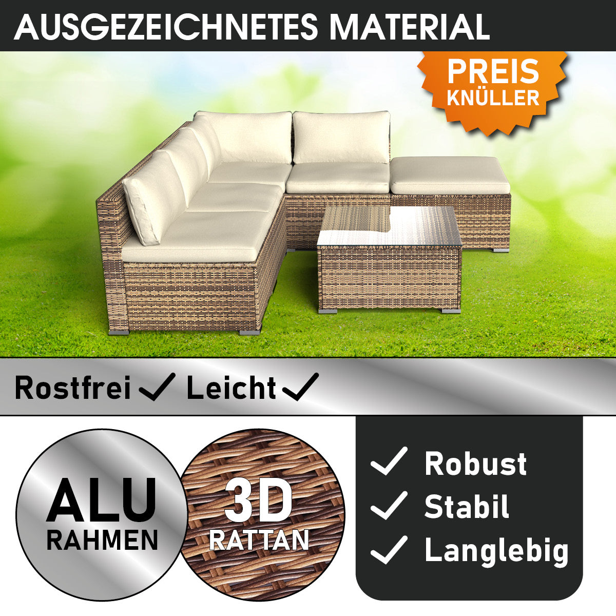 Polyrattan Garten Lounge Set OASE braun
