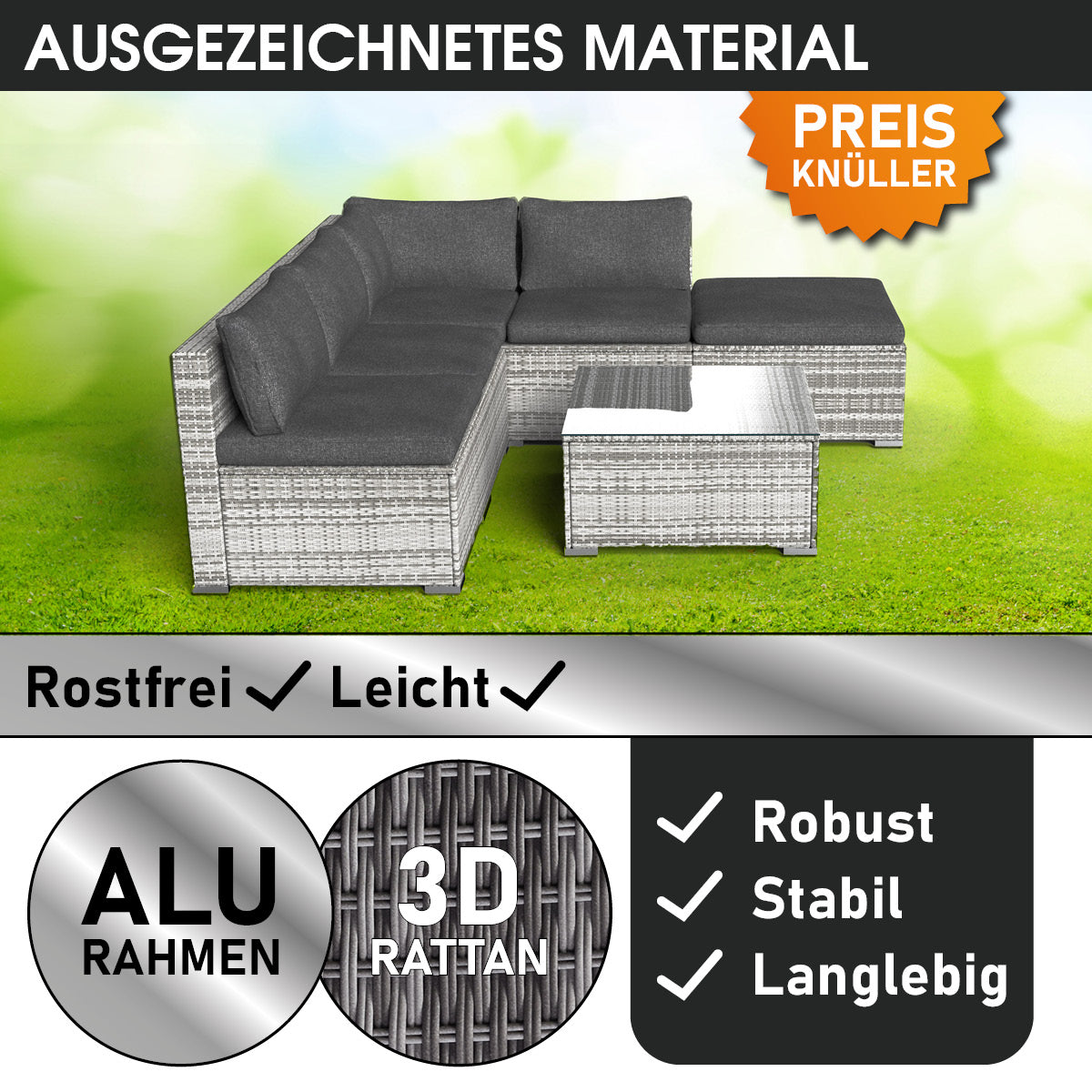 Polyrattan Garten Lounge Set OASE grau