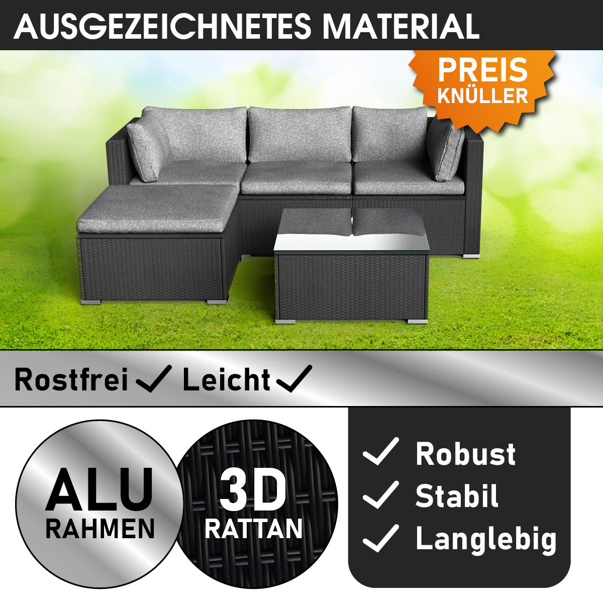 Polyrattan Garten Lounge Set ROYAL schwarz