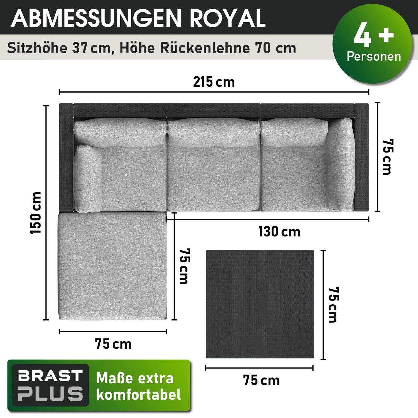 Schwarzes Polyrattan Loungemöbel Set mit L-Form, Lounge Gartenmöbel für 4+ Personen, Garten Lounge Möbel.