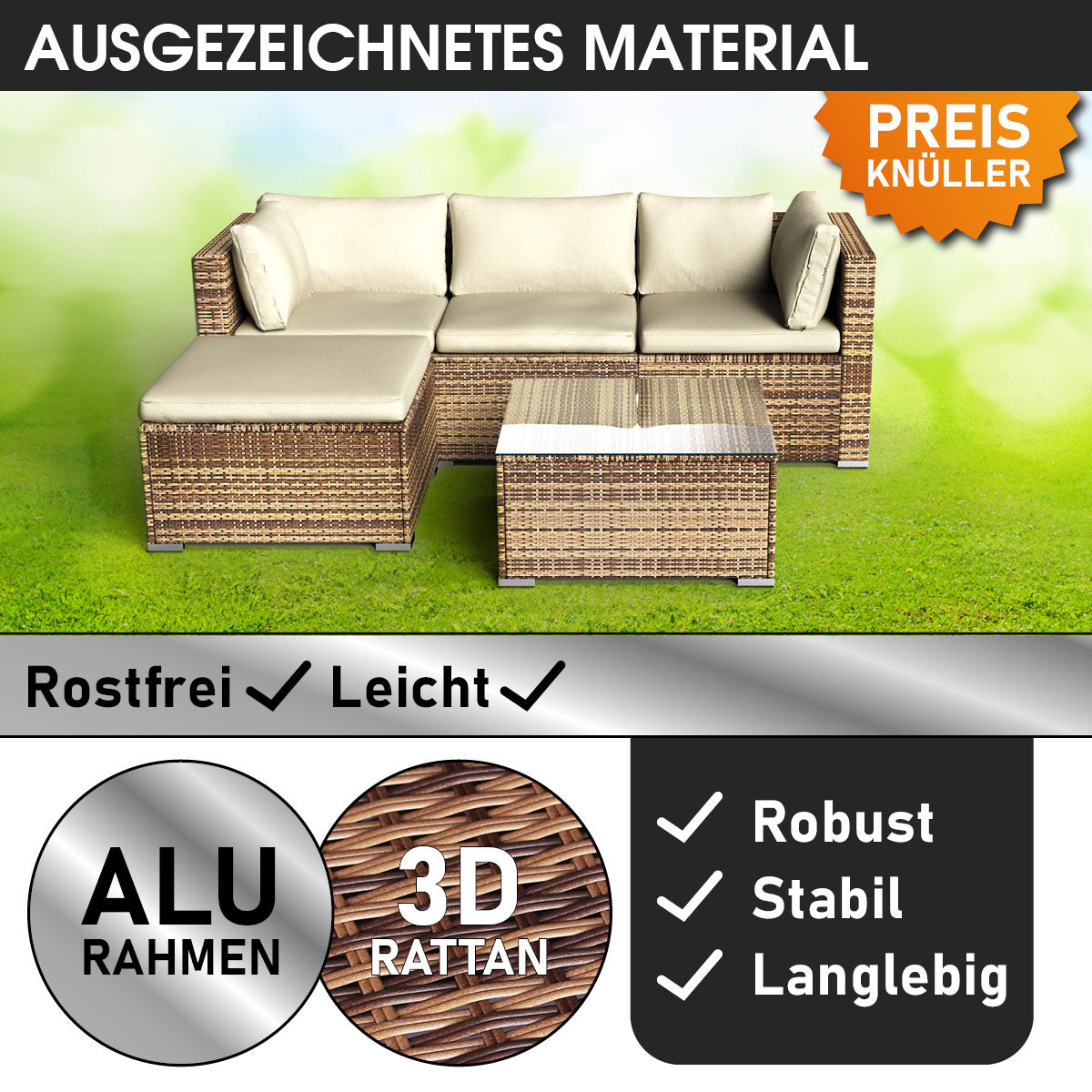 Polyrattan Garten Lounge Set ROYAL braun