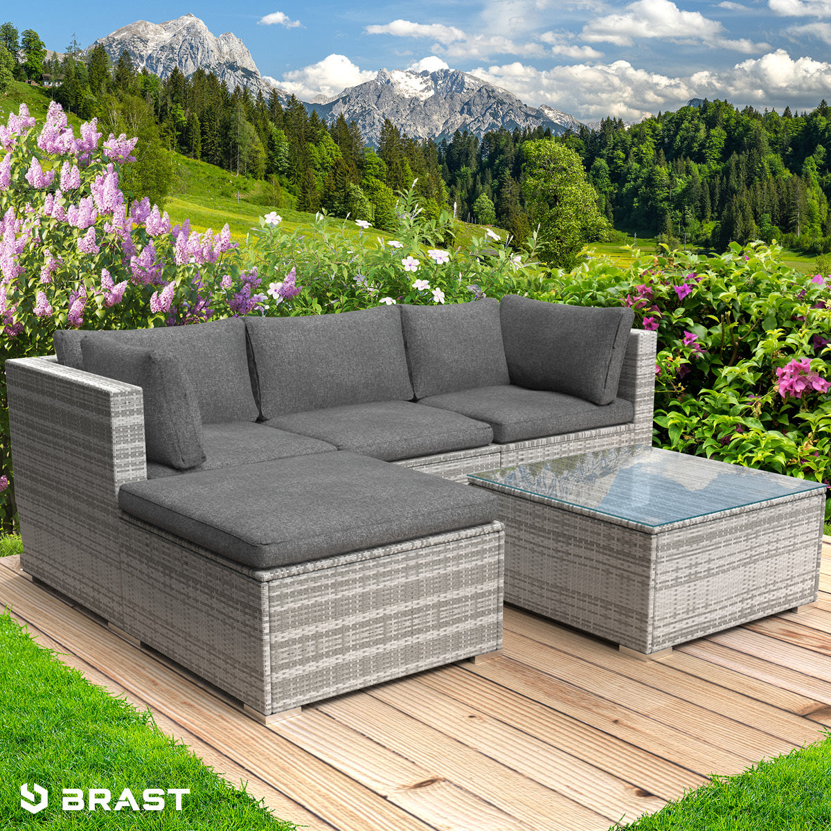 Polyrattan Garten Lounge Set ROYAL grau