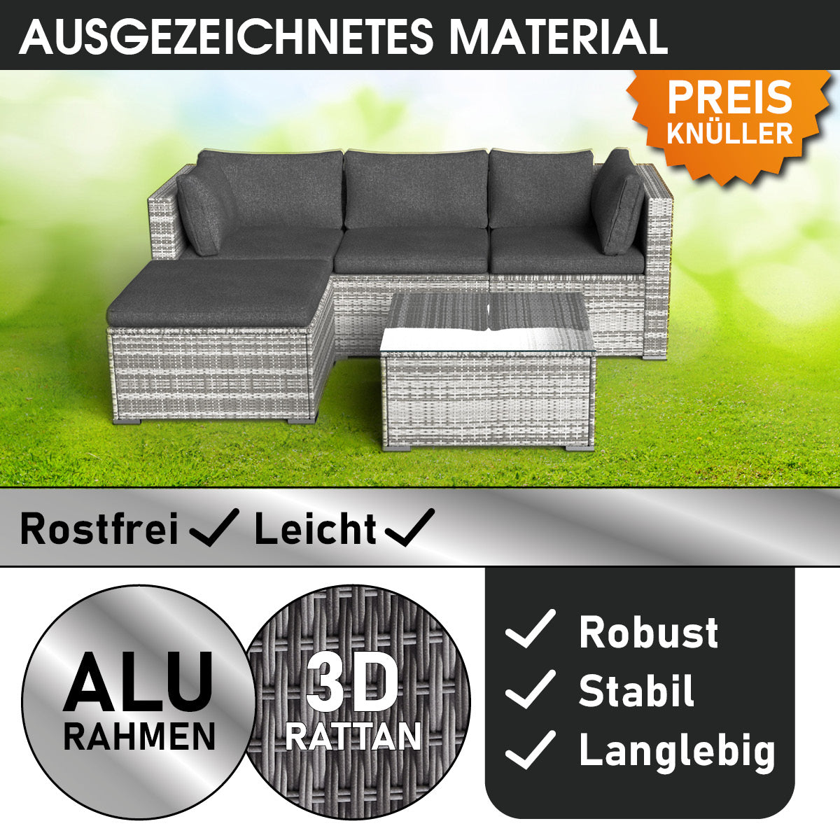Polyrattan Garten Lounge Set ROYAL grau