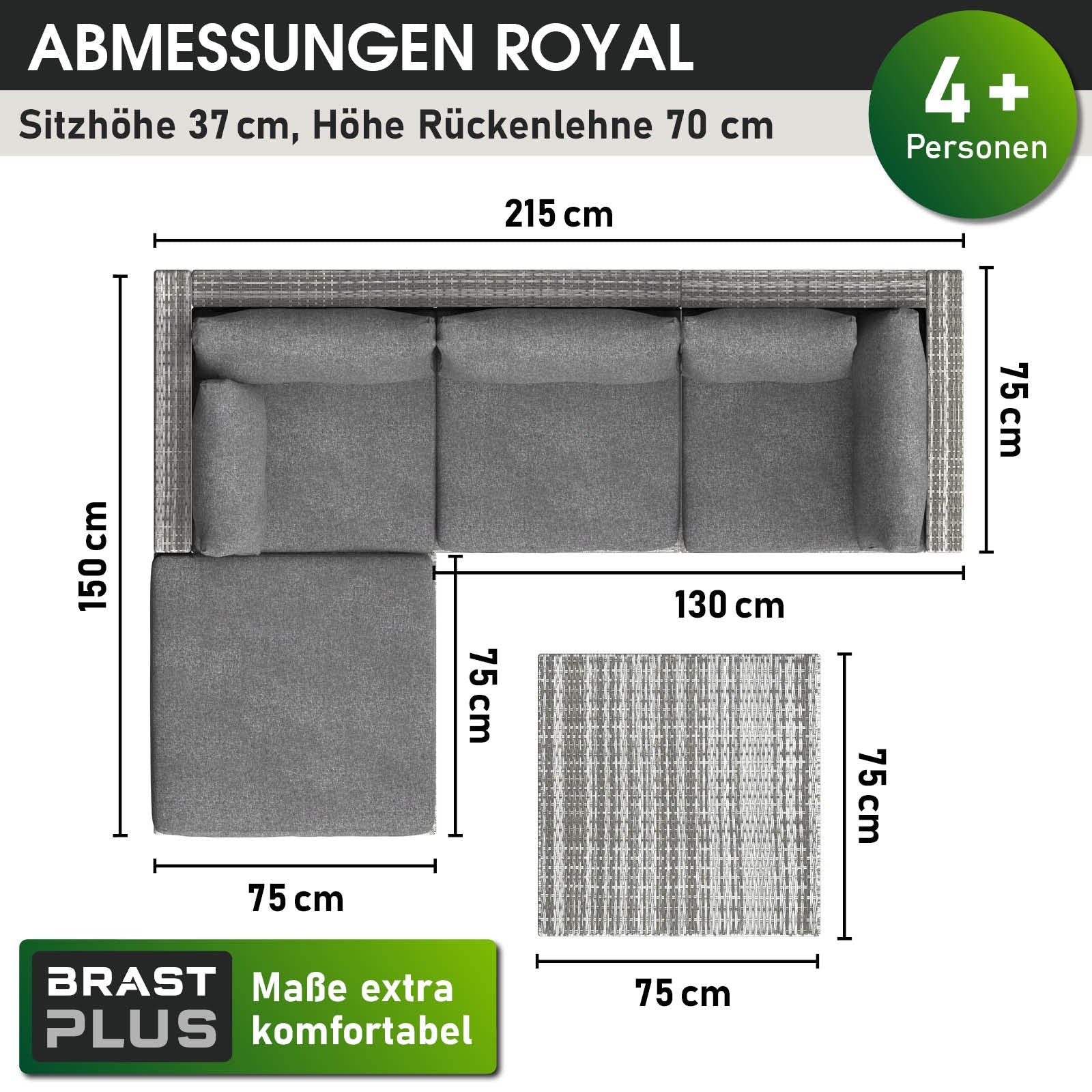 Graues Polyrattan Loungemöbel Set mit Sitz- und Rückenpolstern, Garten Lounge Möbel für 4+ Personen.