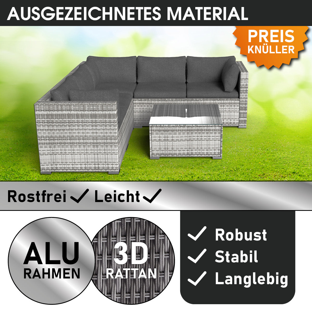 Polyrattan Loungemöbel PASSION grau
