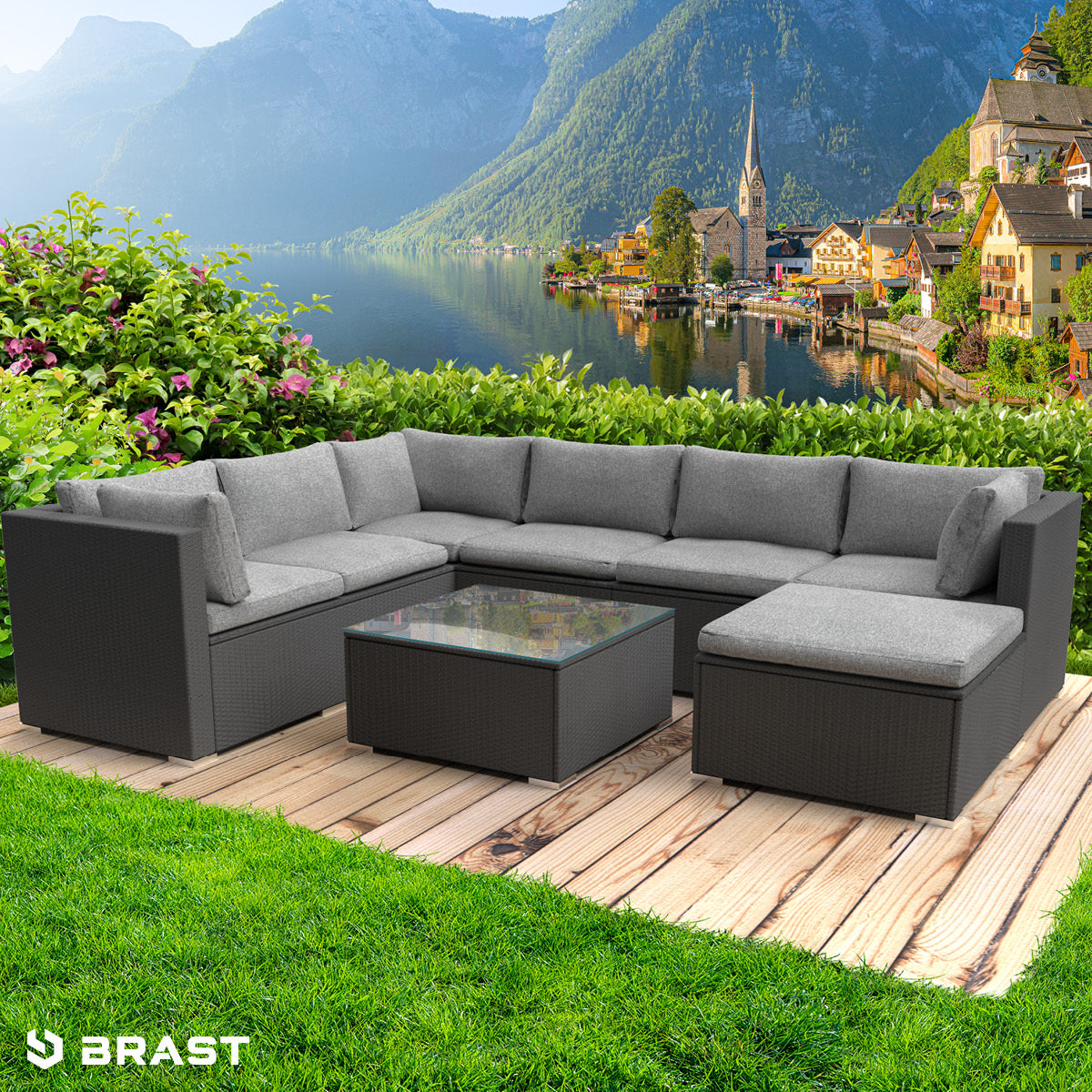 Rattan Gartenlounge Set LUXUS schwarz