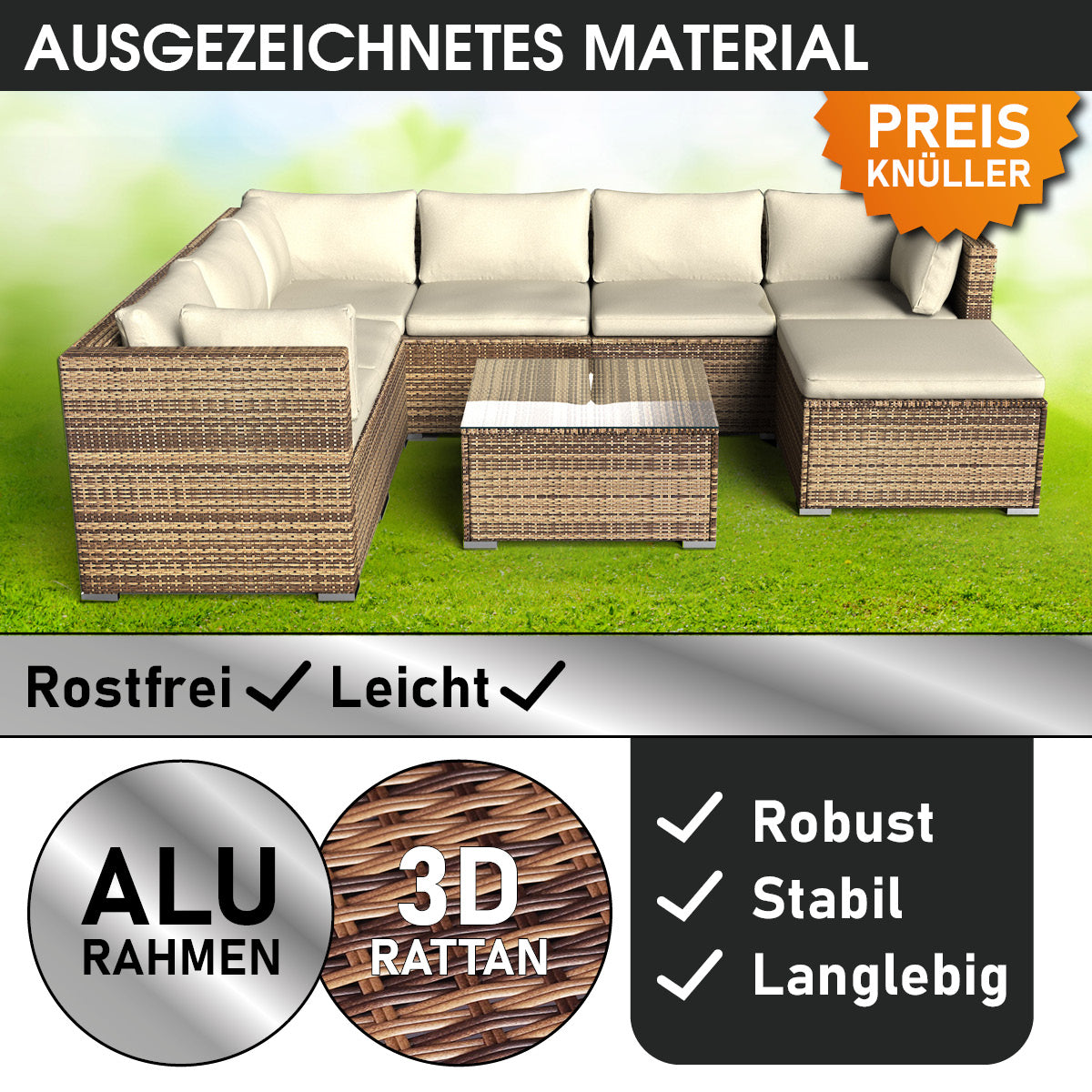 Rattan Gartenlounge Set LUXUS braun