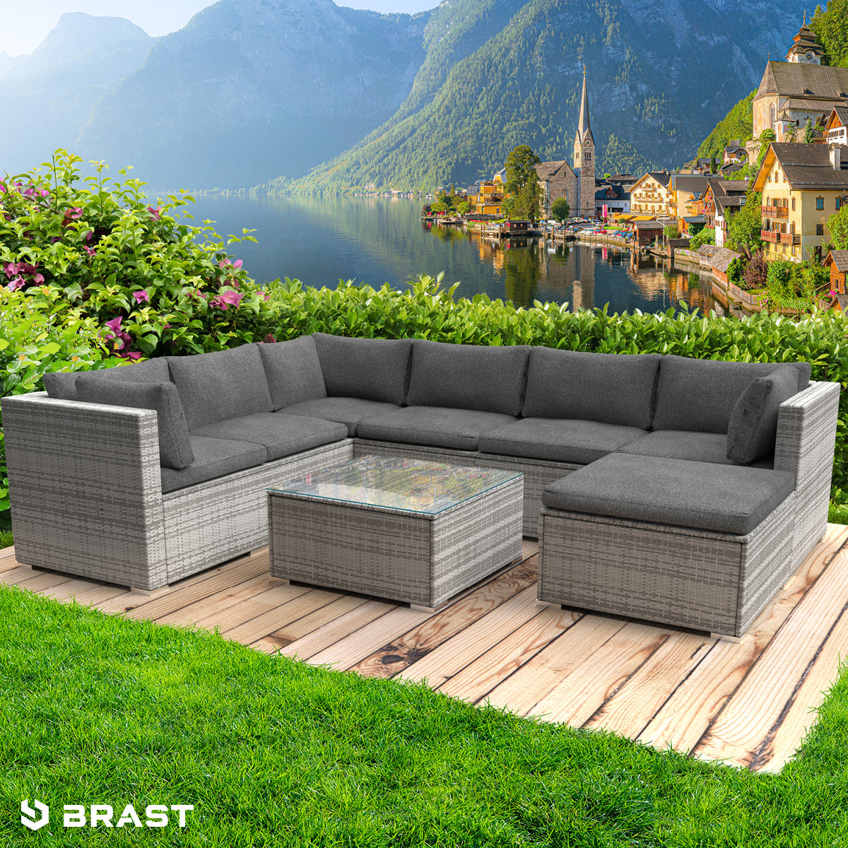 Rattan Gartenlounge Set LUXUS grau