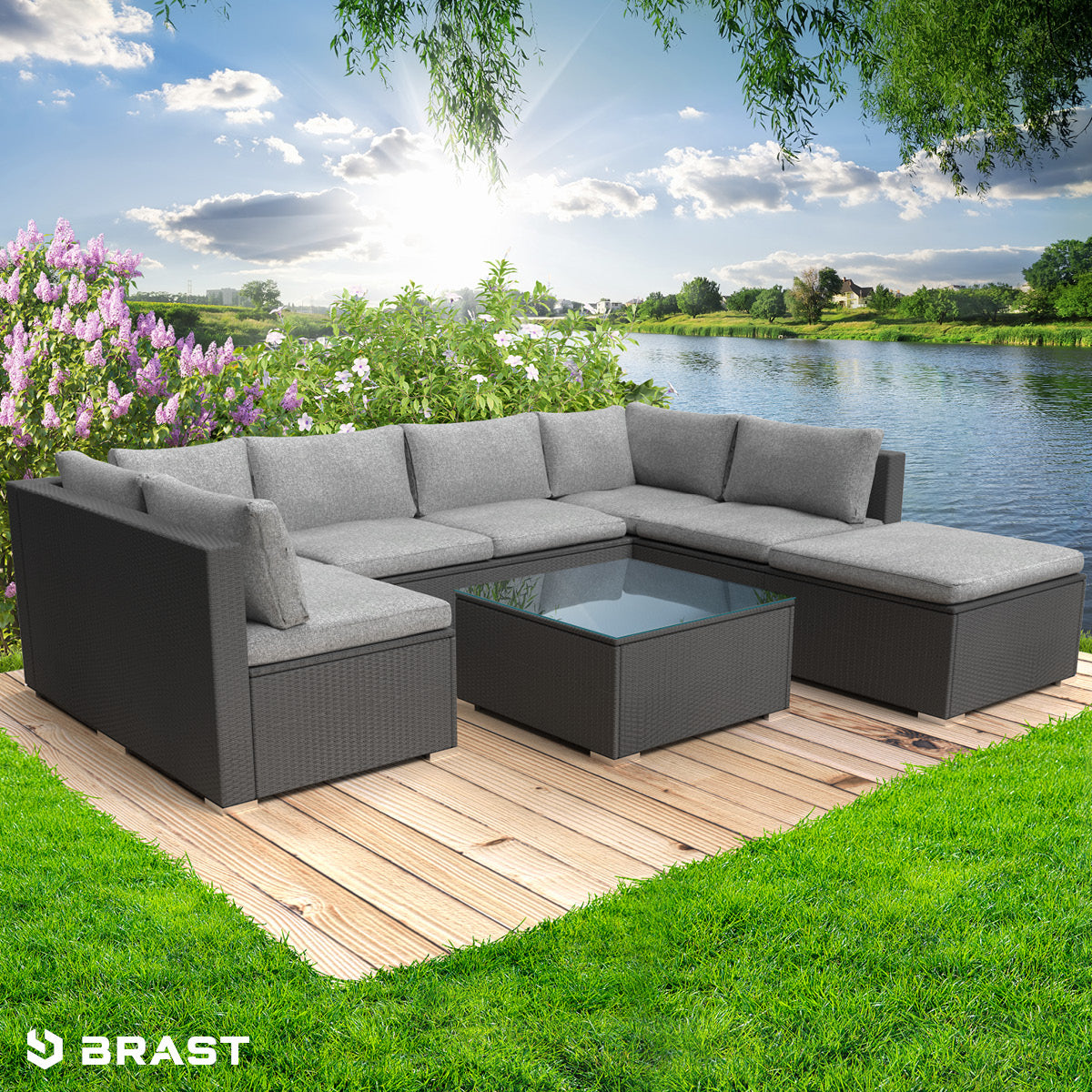 Poly Rattan Lounge Set SUNSHINE schwarz
