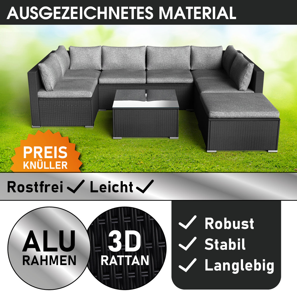 Poly Rattan Lounge Set SUNSHINE schwarz