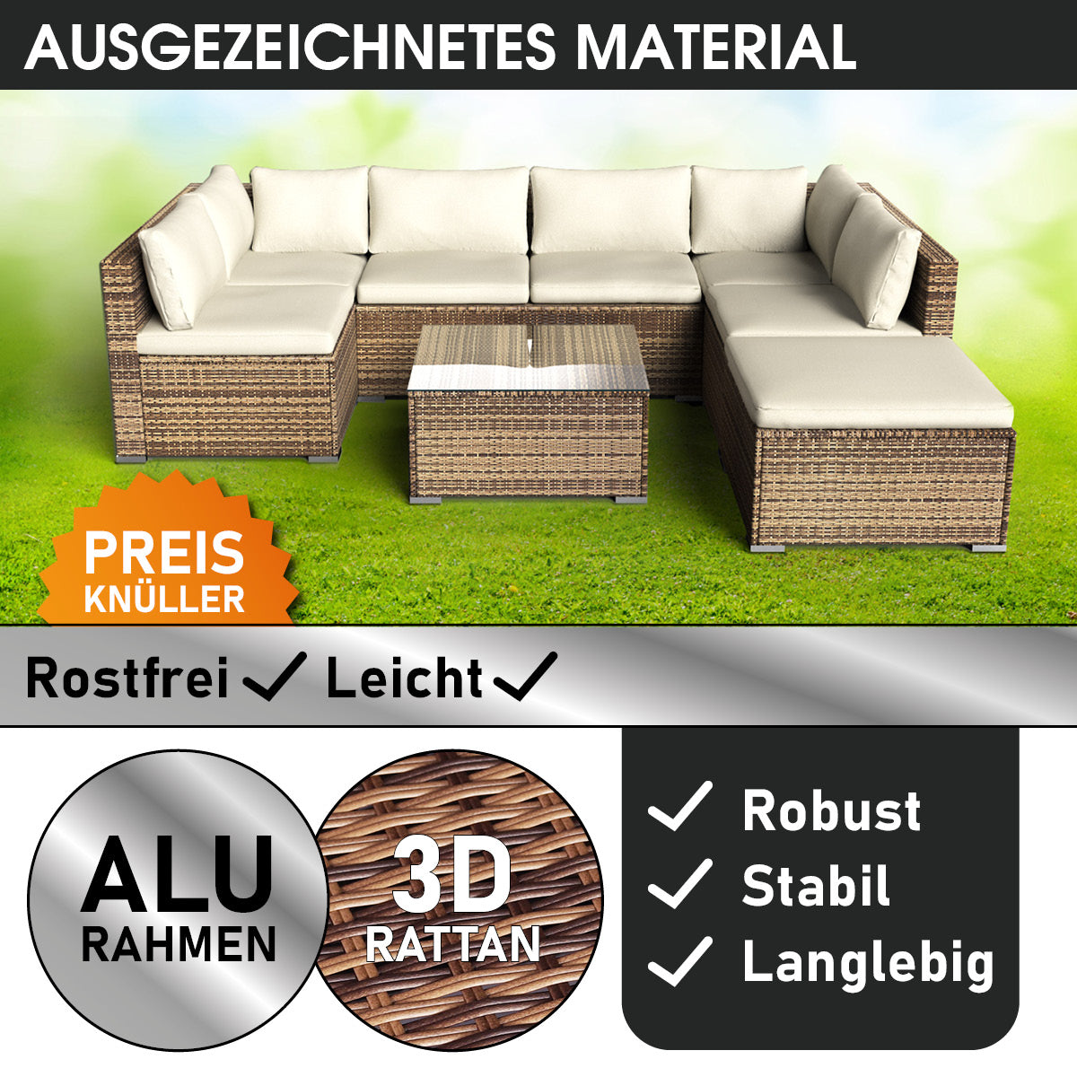 Poly Rattan Lounge Set SUNSHINE braun
