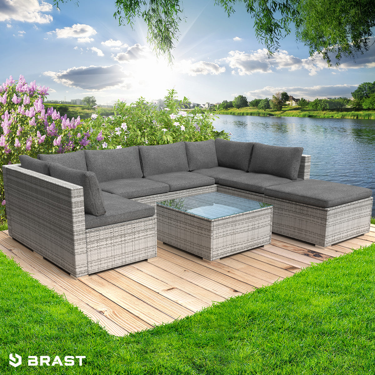 Poly Rattan Lounge Set SUNSHINE grau