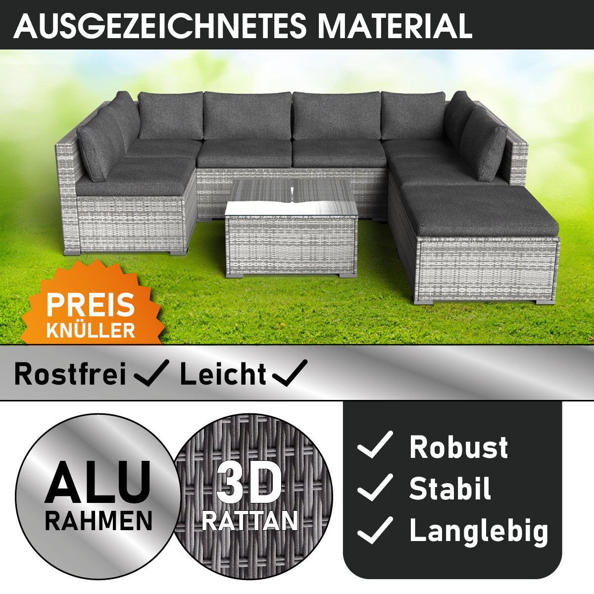 Poly Rattan Lounge Set SUNSHINE grau