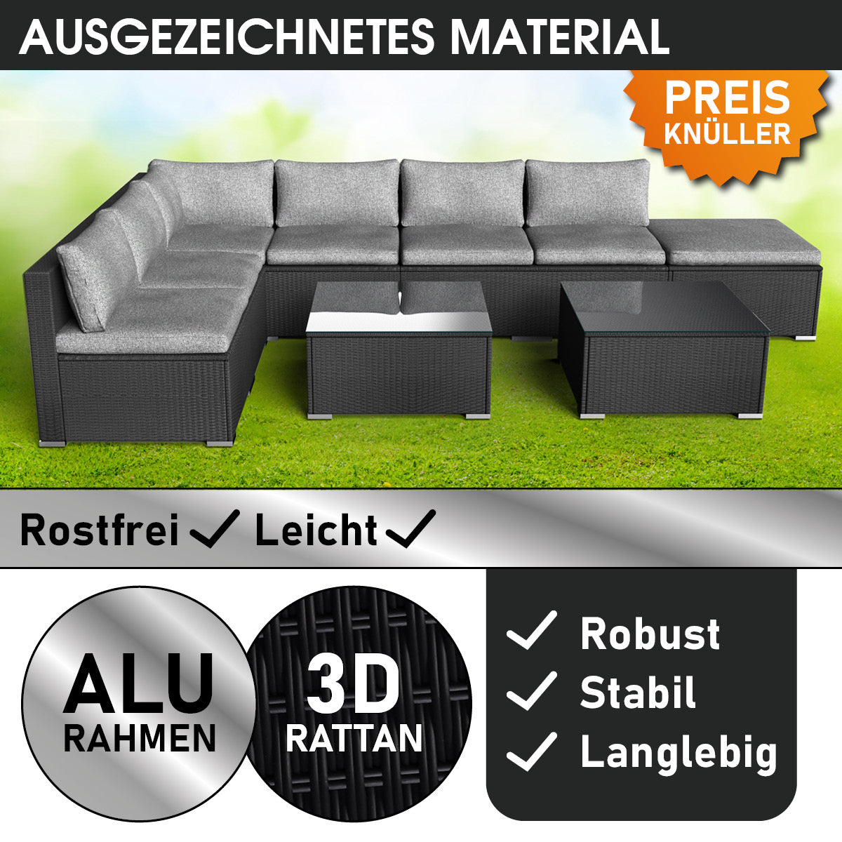 Polyrattan Gartenlounge Set RELAX schwarz