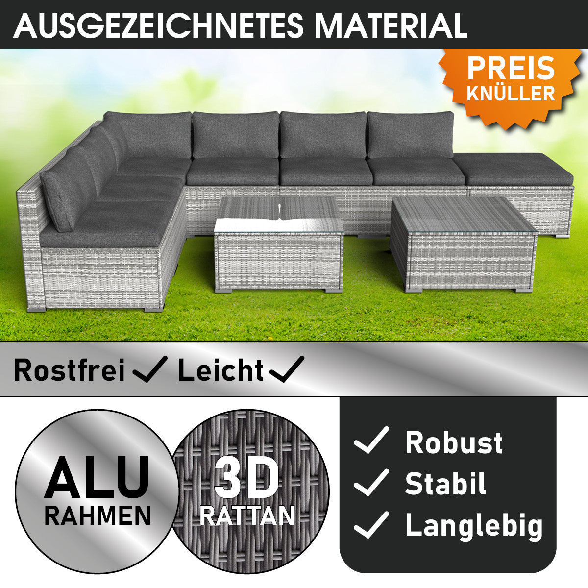 Polyrattan Gartenlounge Set RELAX grau