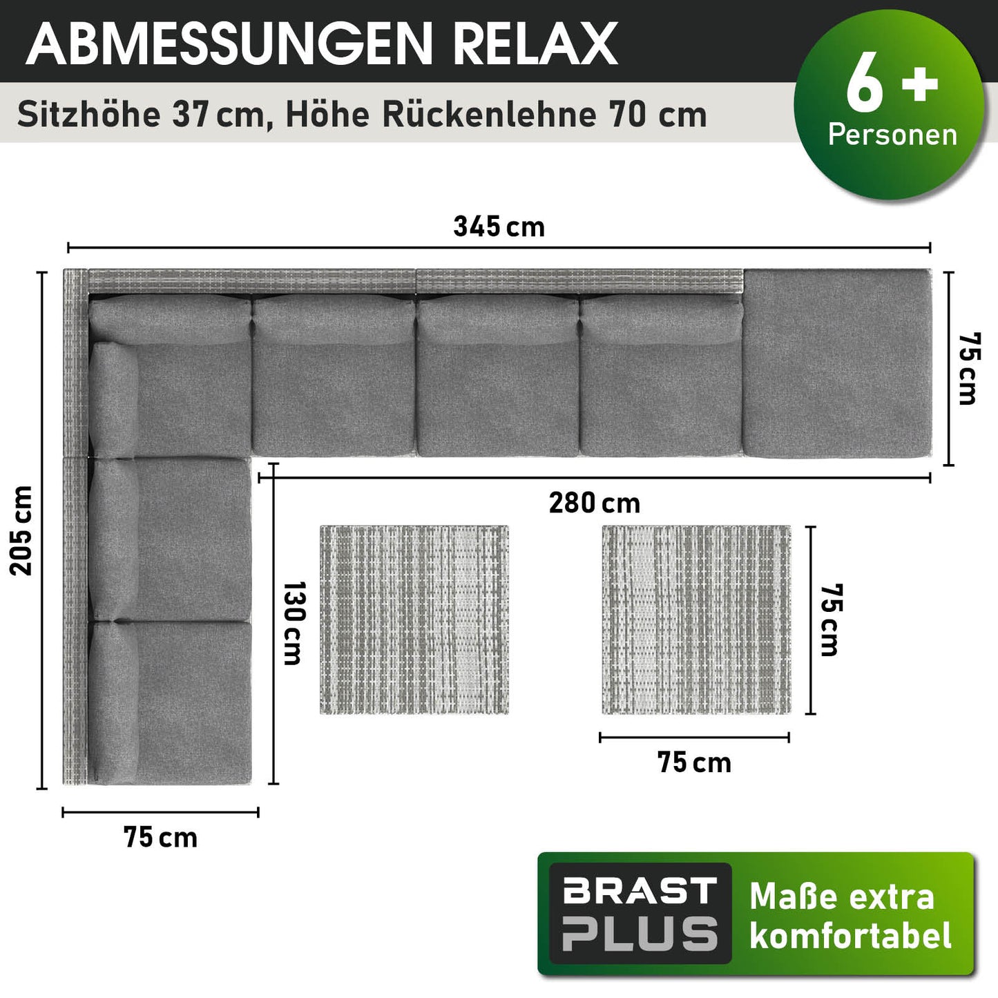 Grau Polyrattan loungemöbel set in L-Form mit Polstern, zwei rattan lounge tischen, lounge gartenmöbel für 6+ Personen.
