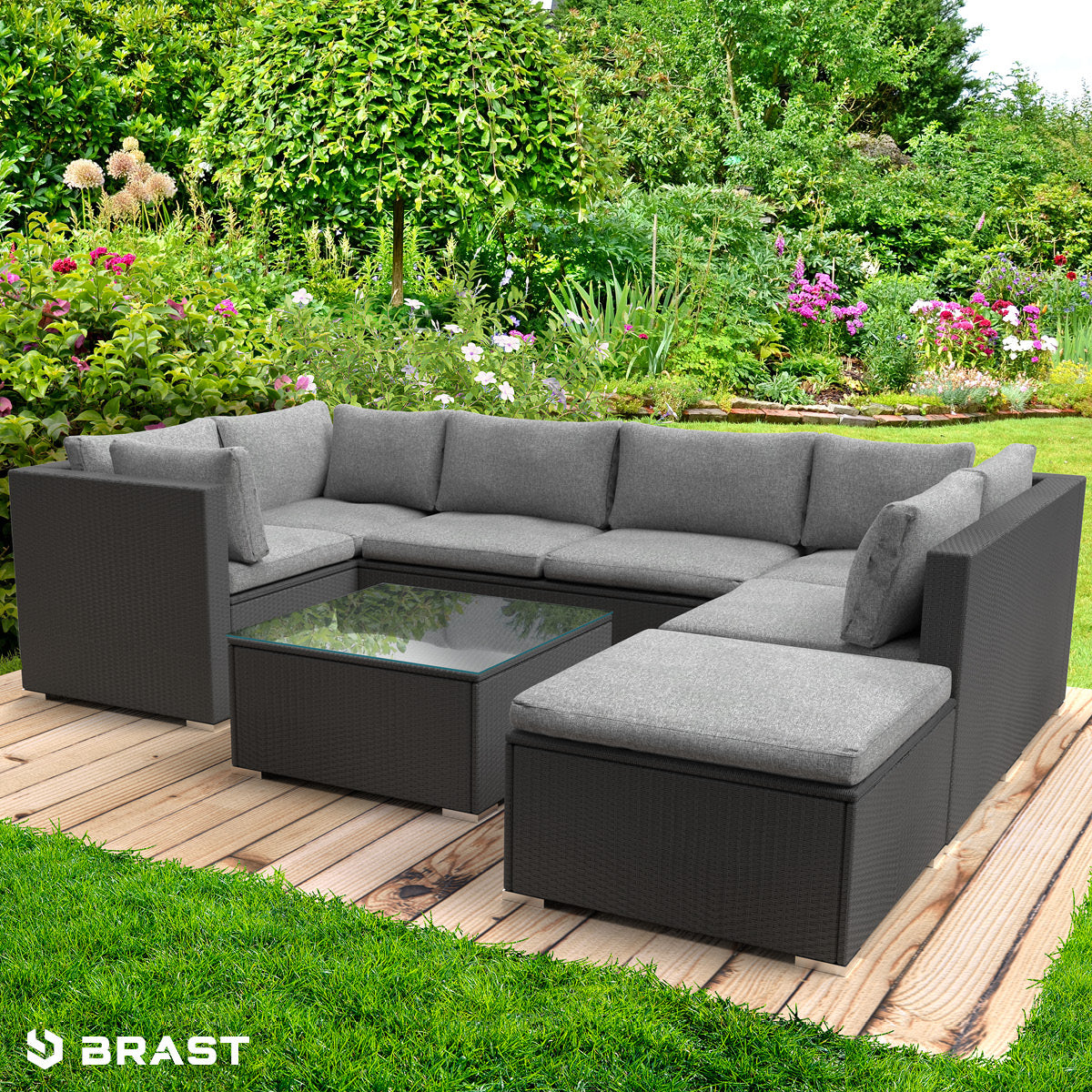 Rattan Lounge Gartenmöbel SERENITY schwarz