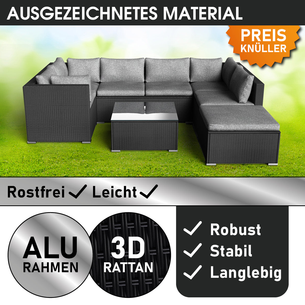 Rattan Lounge Gartenmöbel SERENITY schwarz
