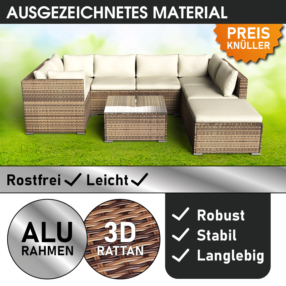 Rattan Lounge Gartenmöbel SERENITY braun