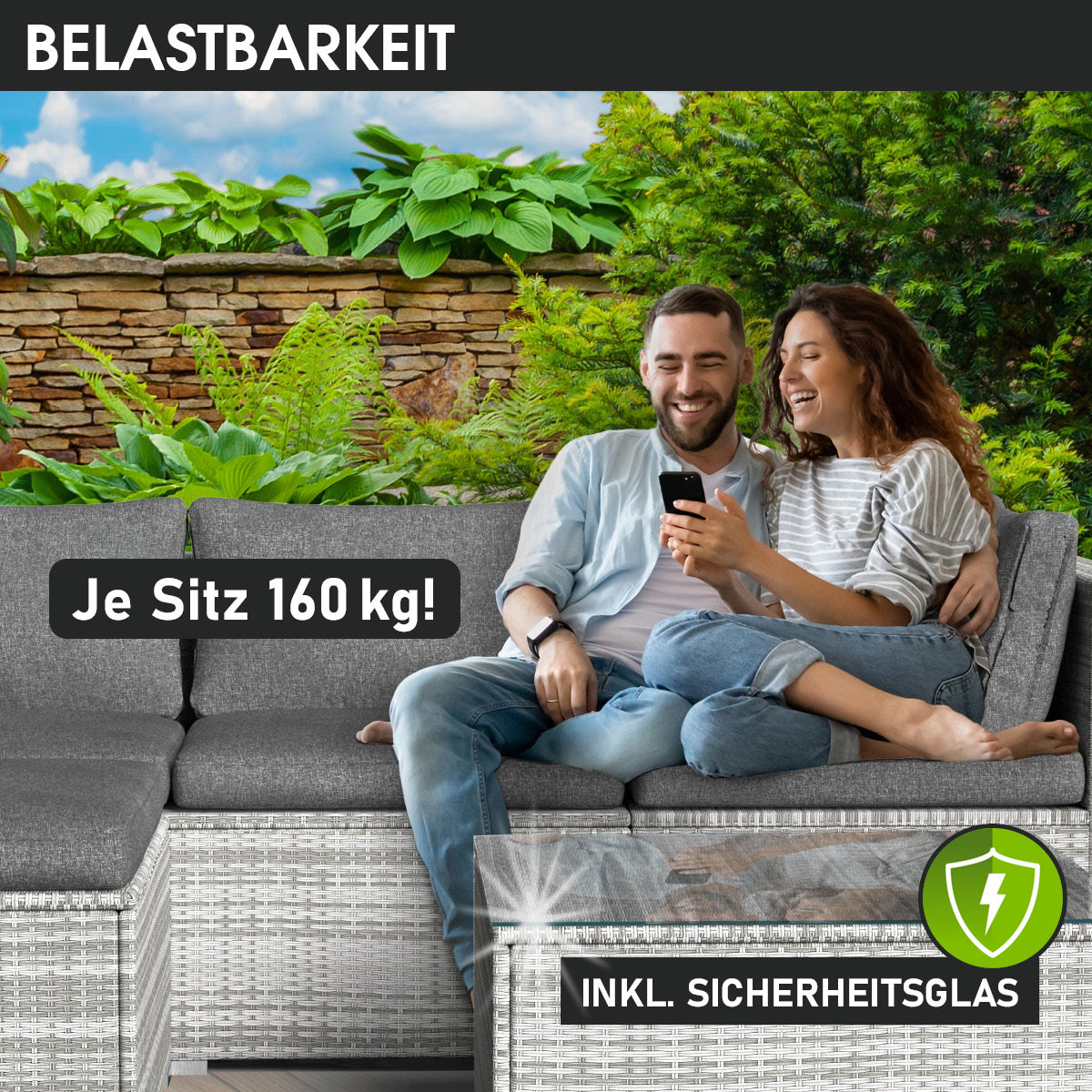 Rattan Lounge Gartenmöbel SERENITY grau