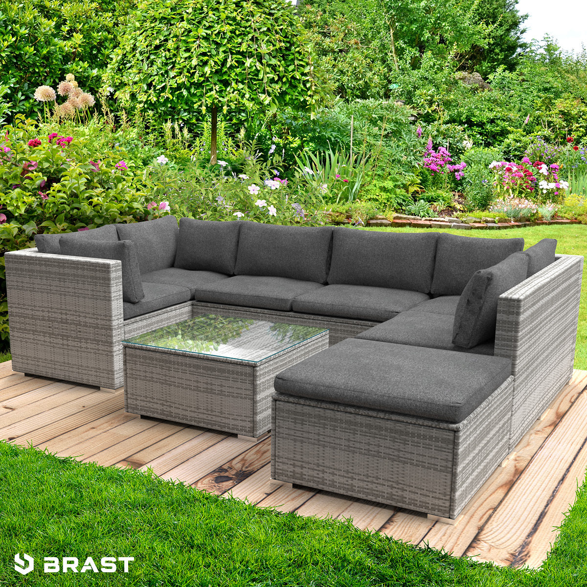 Rattan Lounge Gartenmöbel SERENITY grau