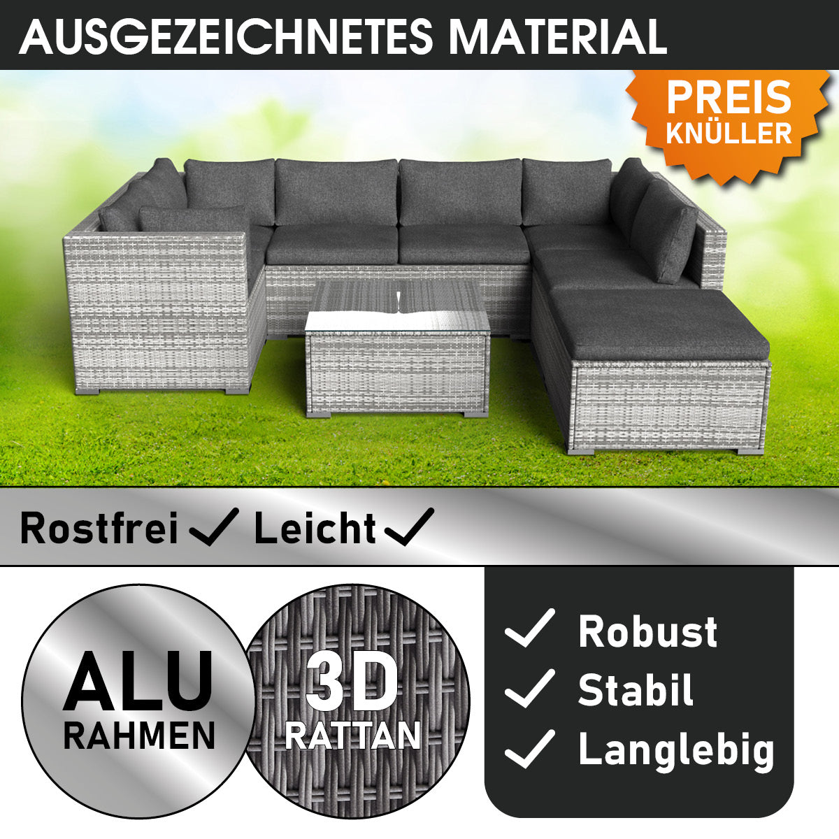 Rattan Lounge Gartenmöbel SERENITY grau